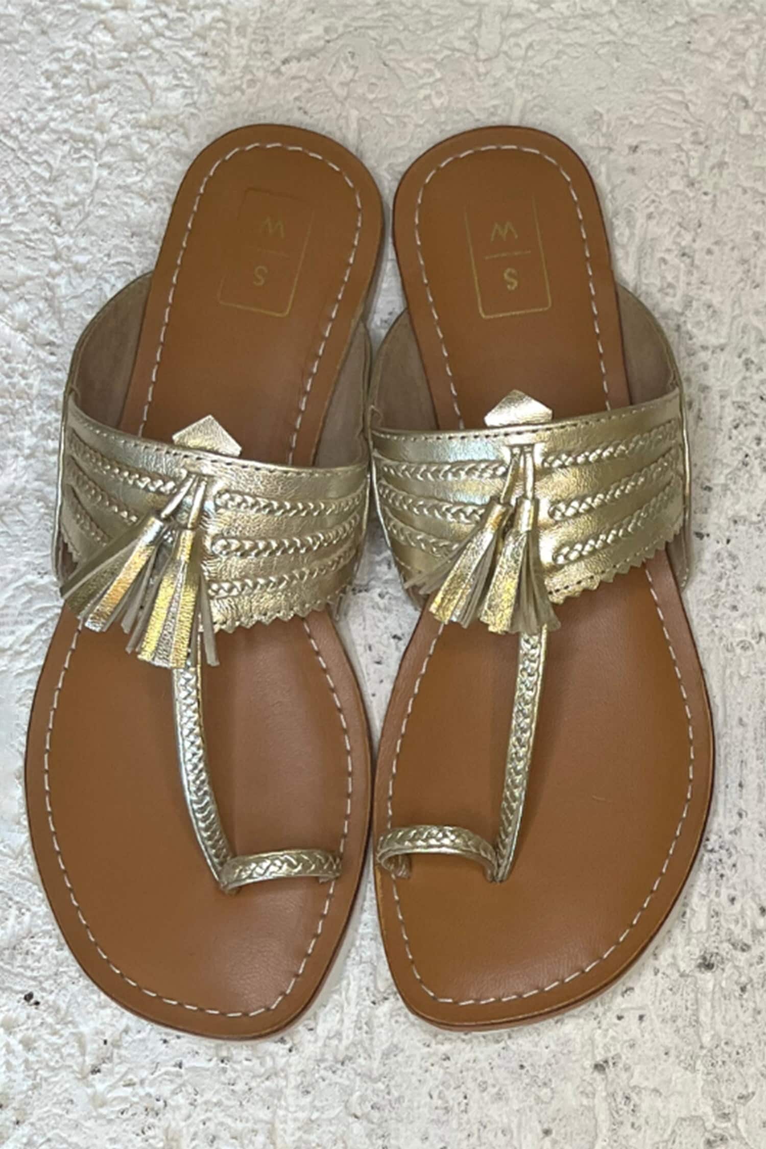 Sandalwali Gold Vegan Leather Sonya Metallic Kolhapuri Heels