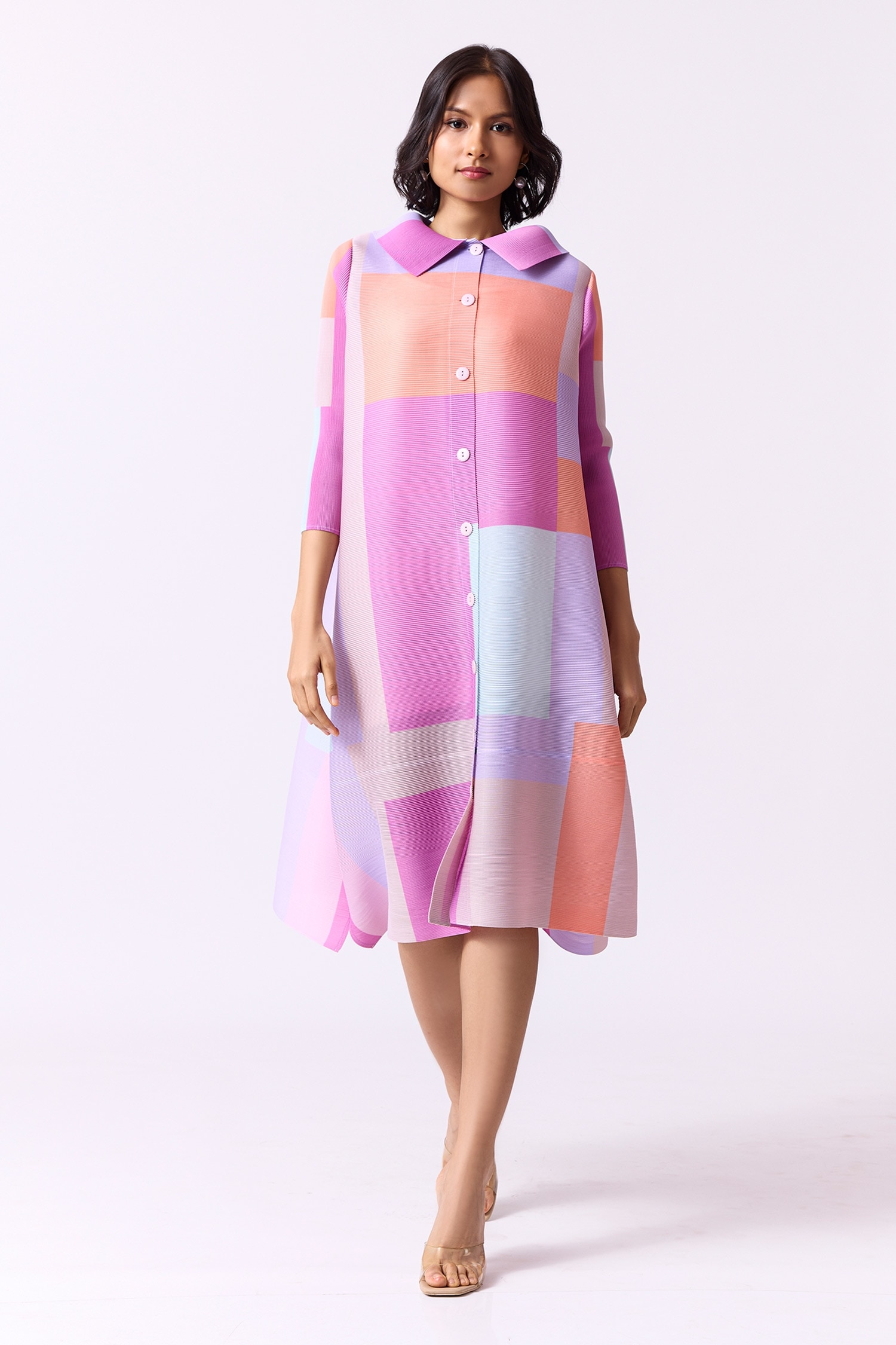 Buy Scarlet Sage Pink Polyester Rory Colorblock Pleated Shirt Dress ...