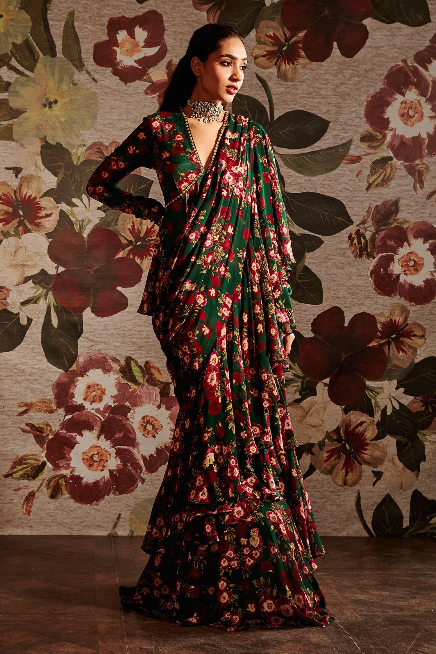 Buy Prints by Radhika Multi Color Embroidered Predraped