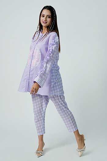 Buy Jyoti Bansal Purple Cambric Cotton Ruffle Sleeve Shirt With ...