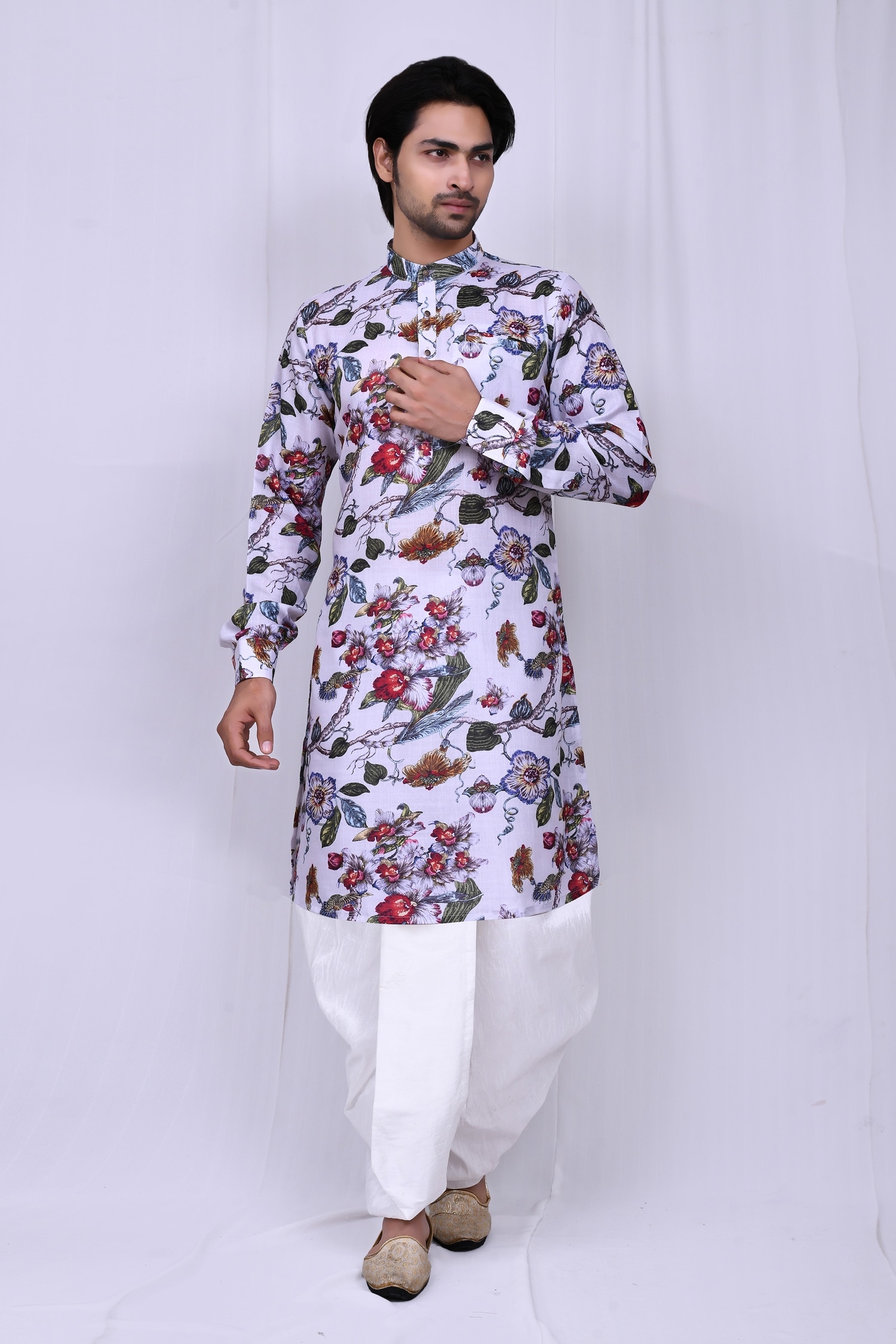 Buy Nazaakat by Samara Singh White Botanical Print Kurta And Dhoti Pant ...