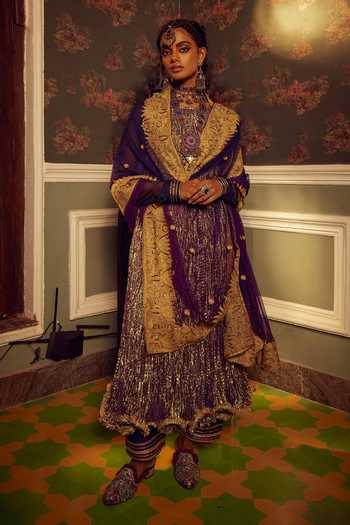 Jisha Purple Alia Cut Embroidered Anarkali Gown Set