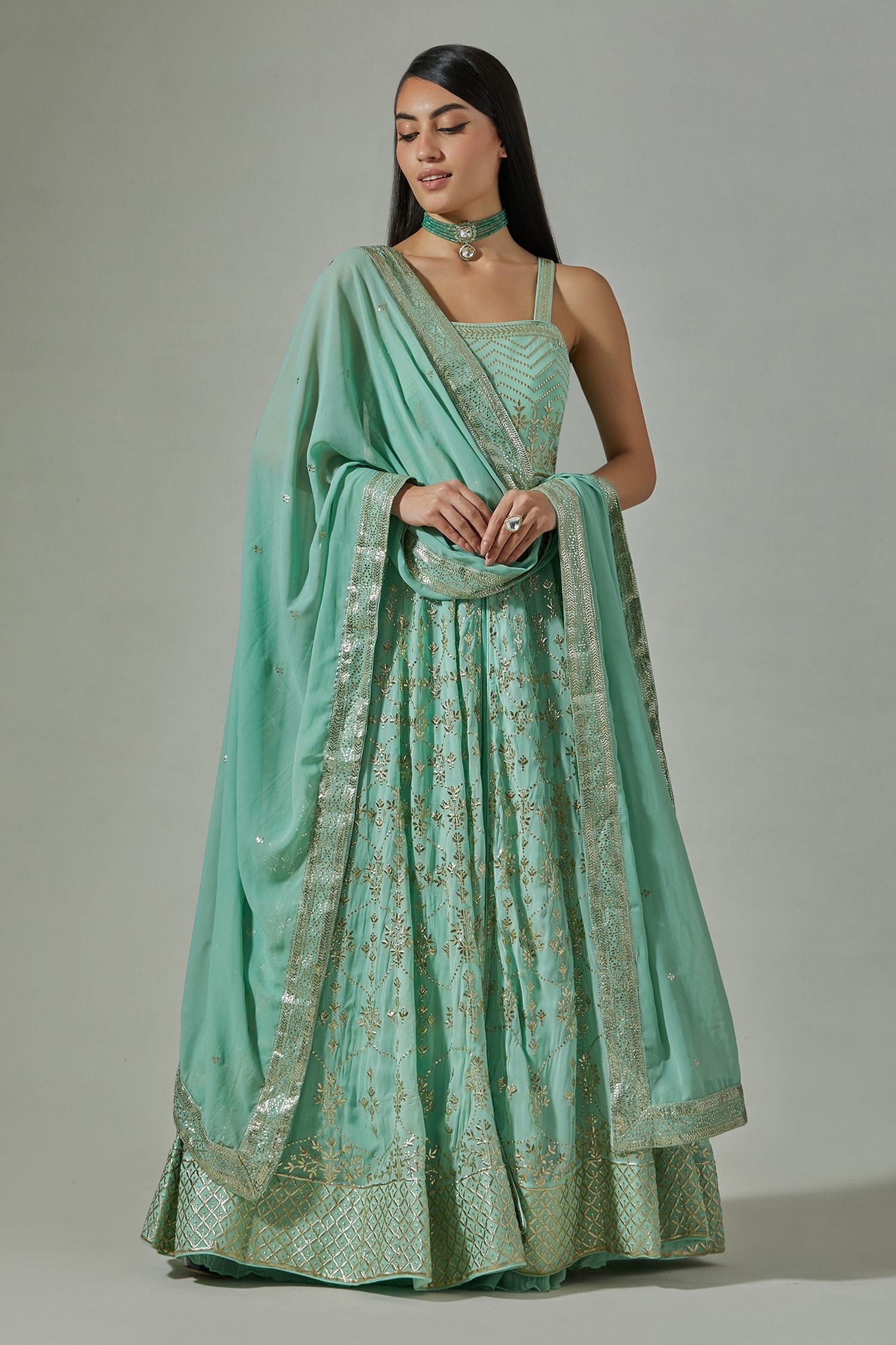 Buy Green Viscose Georgette Embroidery Floral Anarkali With Dupatta For ...
