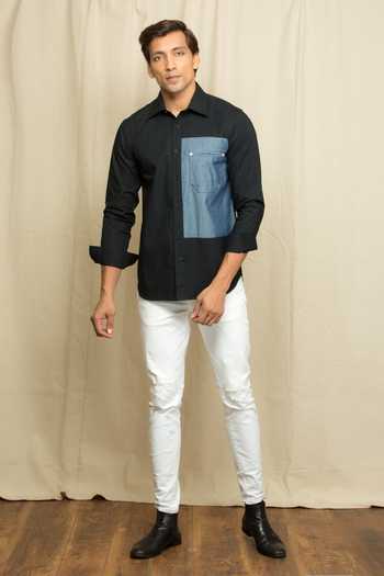 Loose Black Patchwork Cotton T Shirt For Men O Neck Short Sleeves Summer Casual Wear main image 1