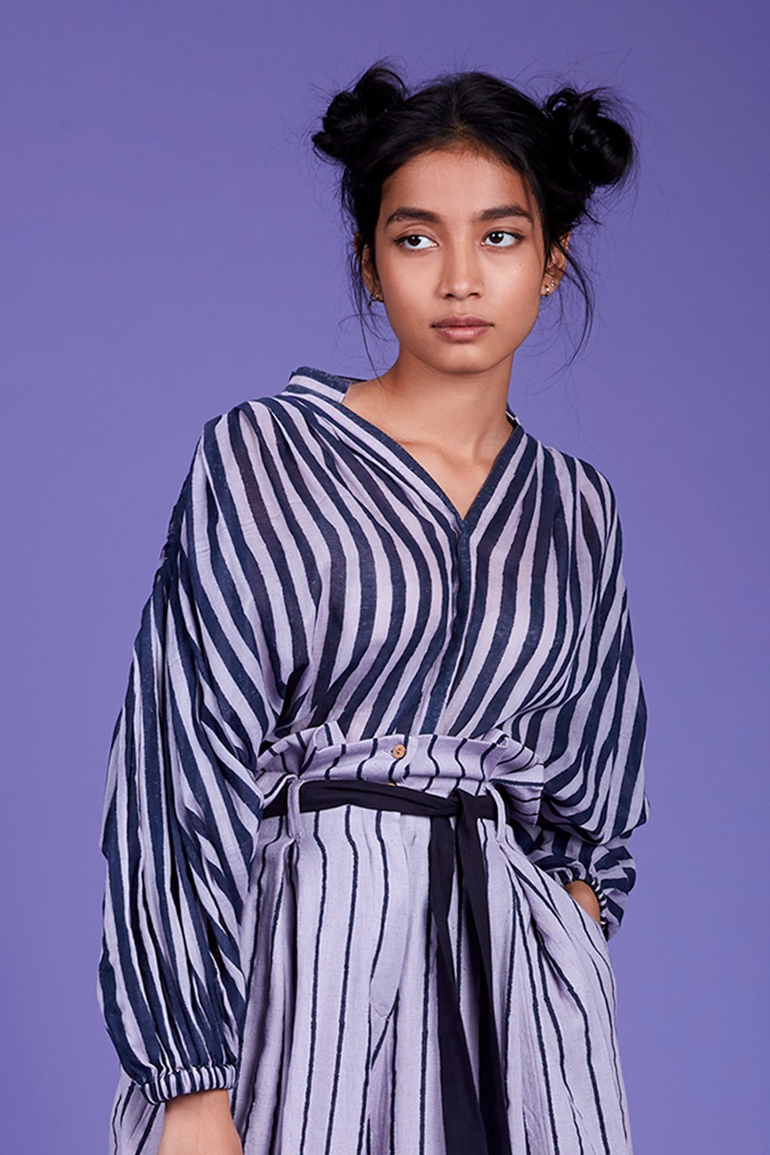 Buy Mati Purple Cotton Striped Shirt Online | Aza Fashions
