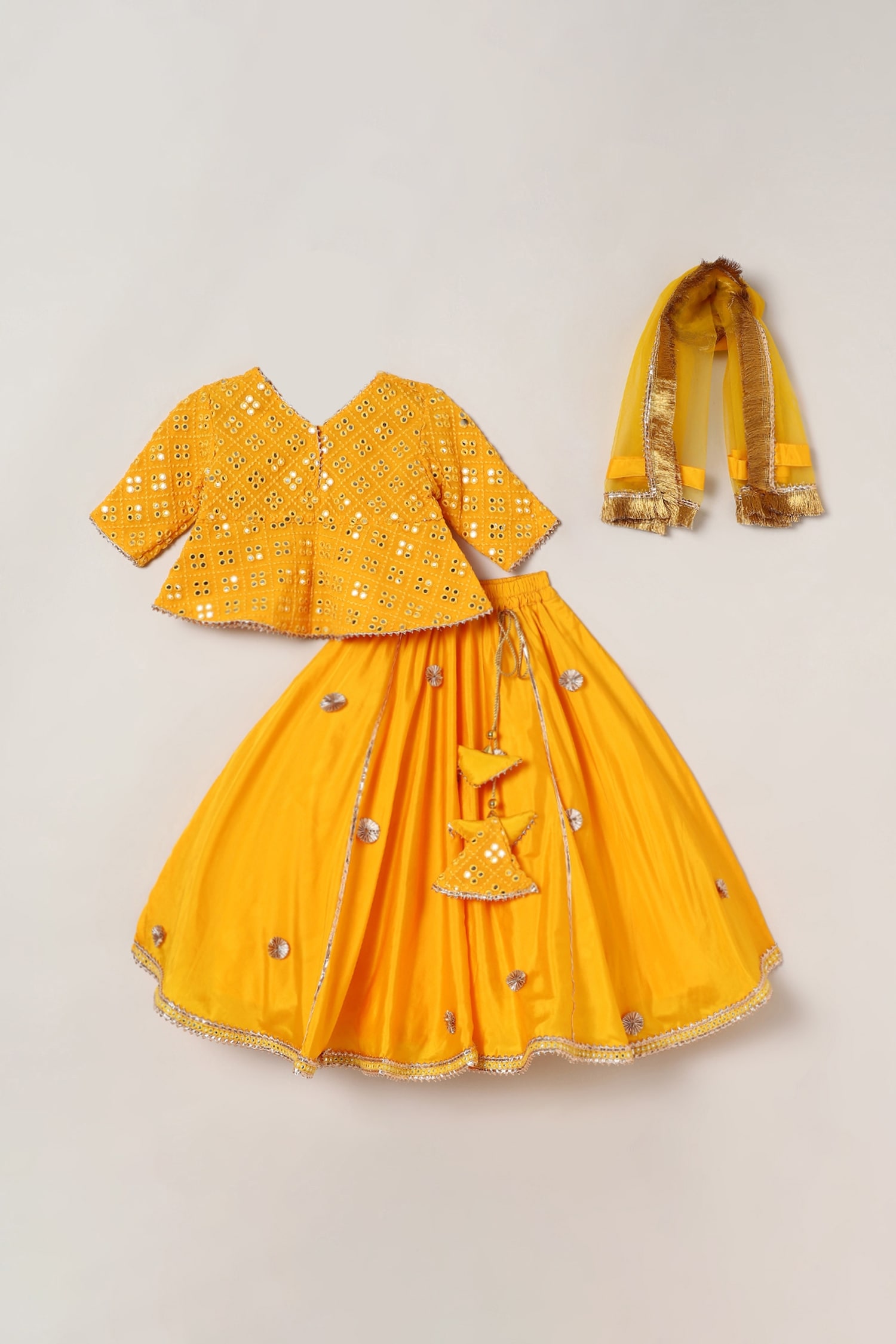 Buy Yellow Blouse Pure Embroidered Mirror Work Skirt Set For