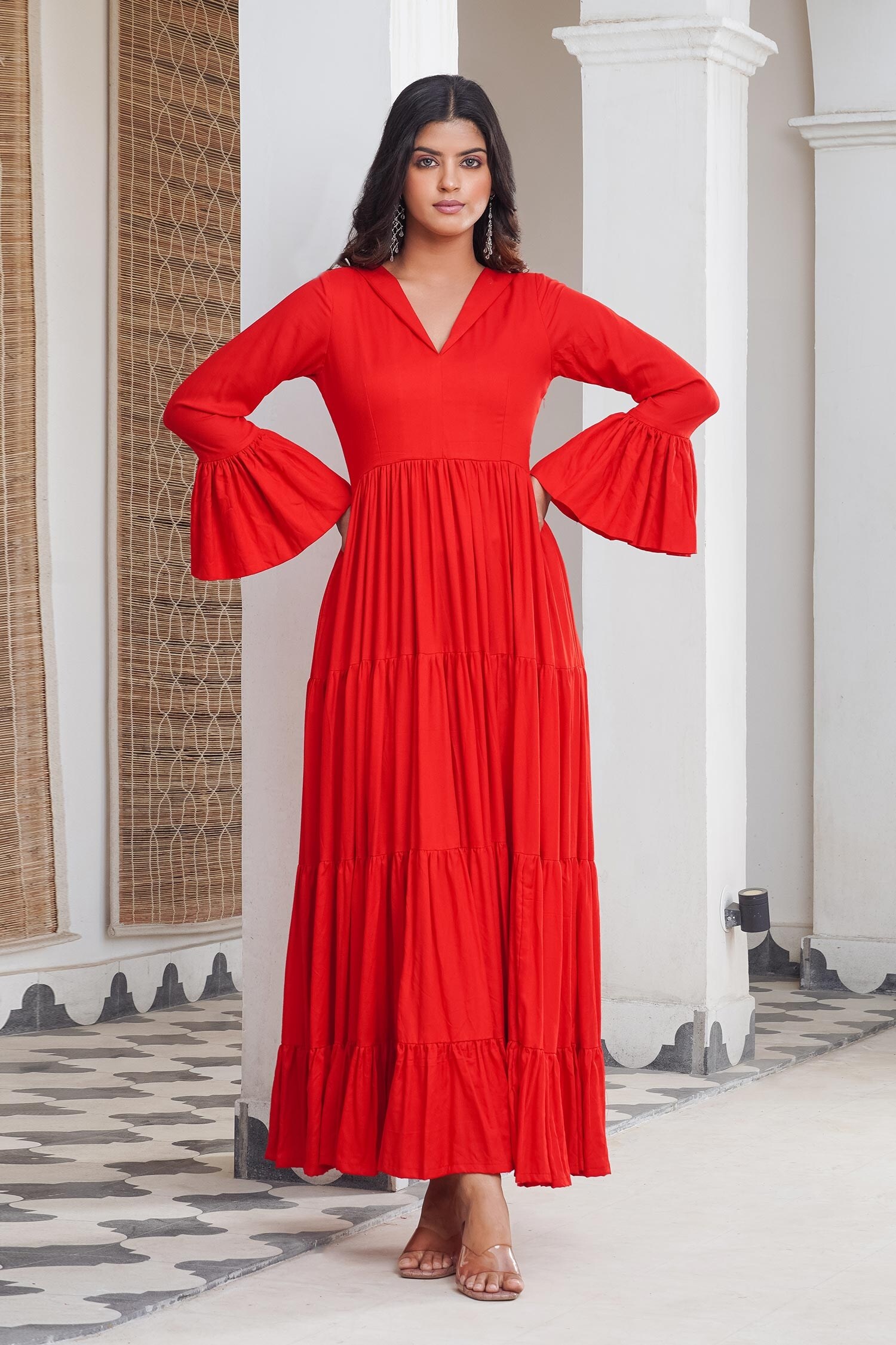 Buy Red Fit And Flare Maxi Dress For Women by Rivaaj Clothing Online at