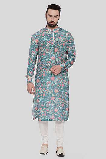 button down round collar kurta - madder magic & mughal motif