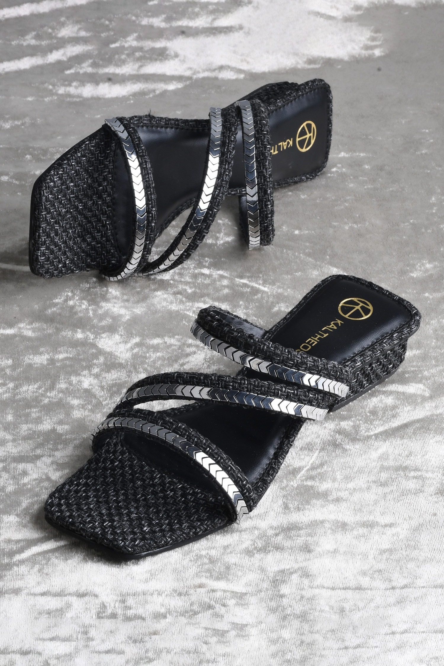 Buy Black Embellished Luna Criss Cross Strappy Block Heel Sandals by ...