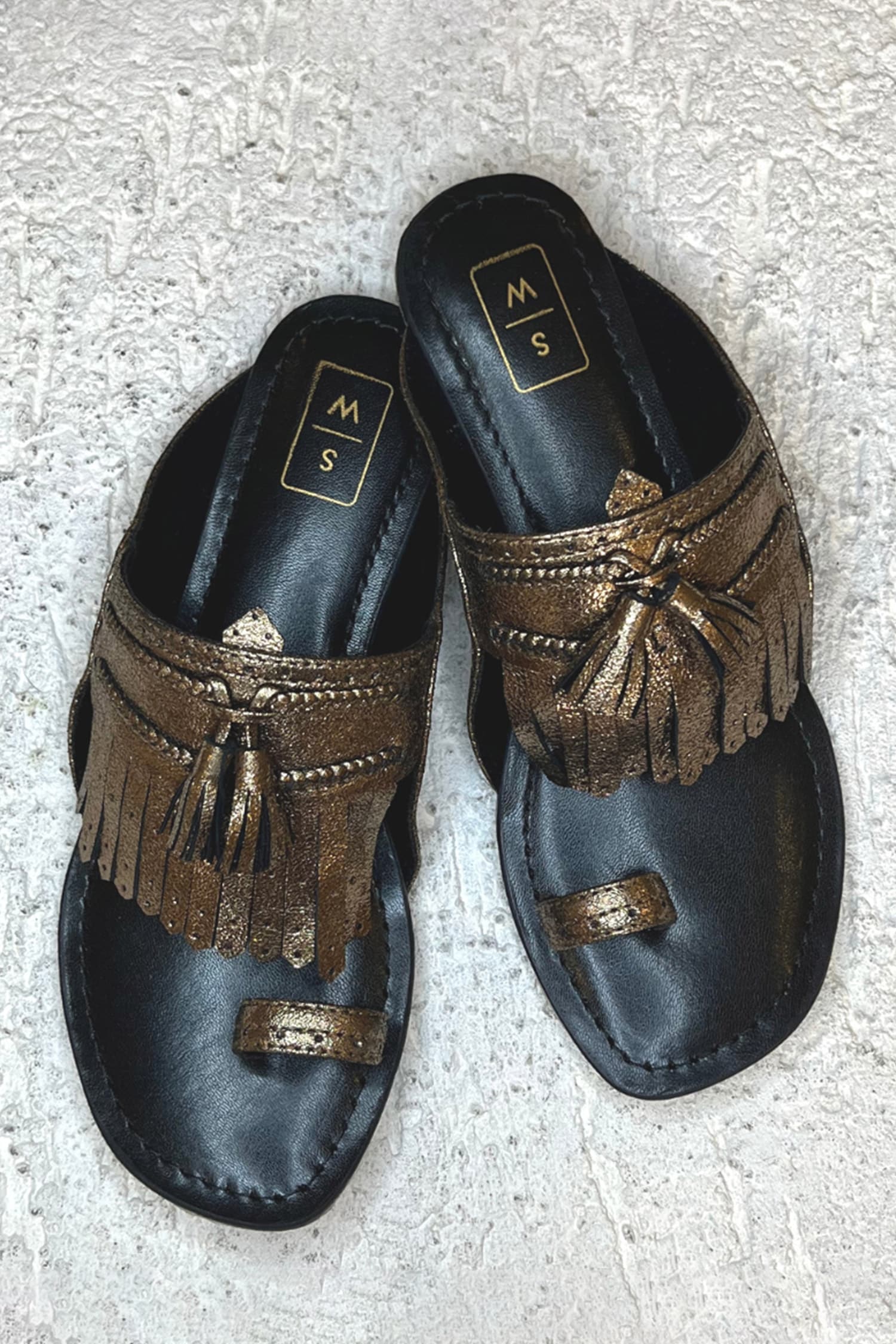 Sandalwali Black Vegan Leather Lady Suzy Shimmer Kolhapuri Flats