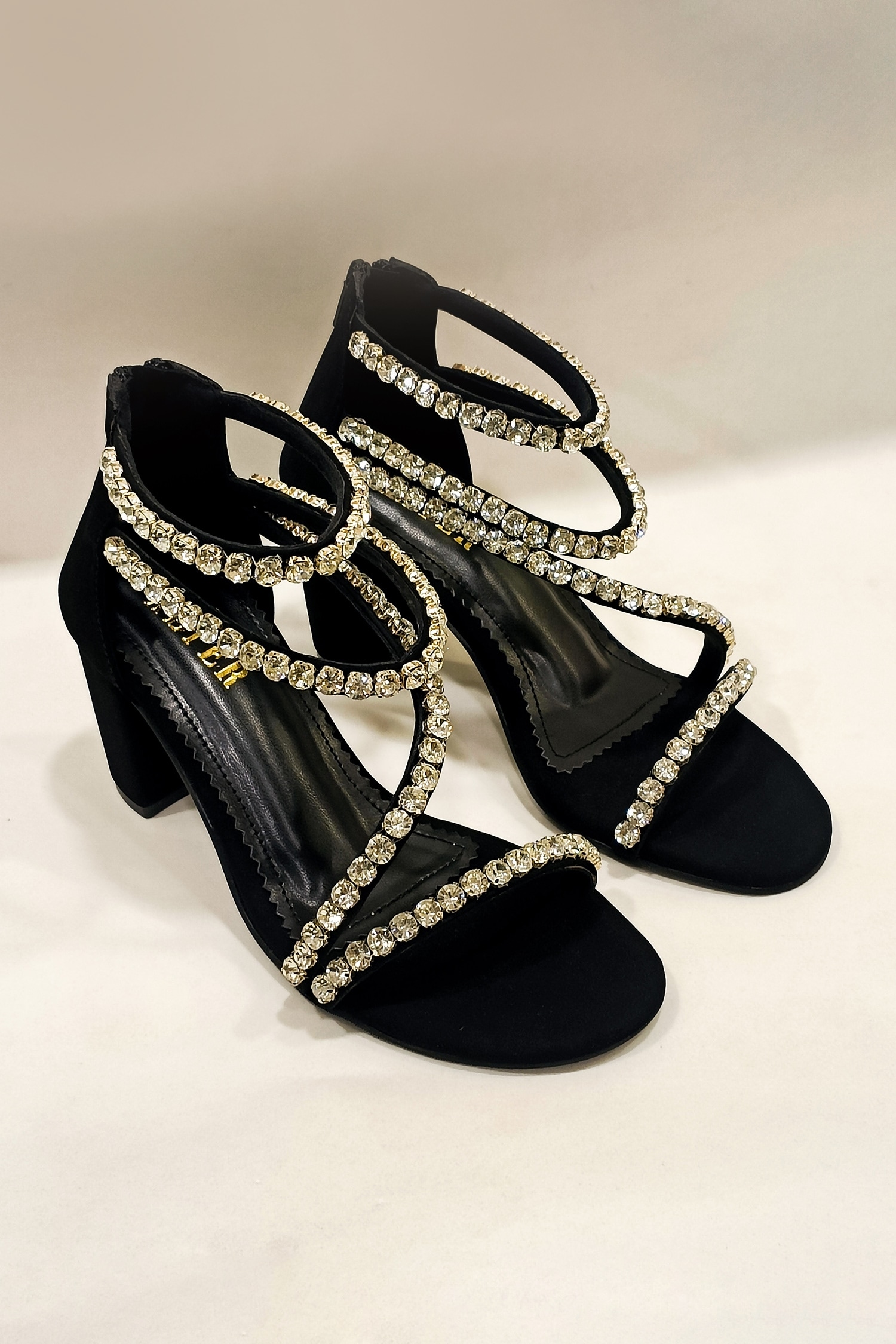 Black rhinestone strappy heels hot sale