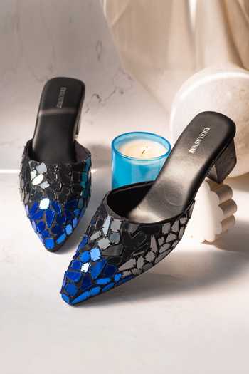 Retro Style  Embroidery Pointed-Toe Mules Block Heels Coffee/Grey main image 0