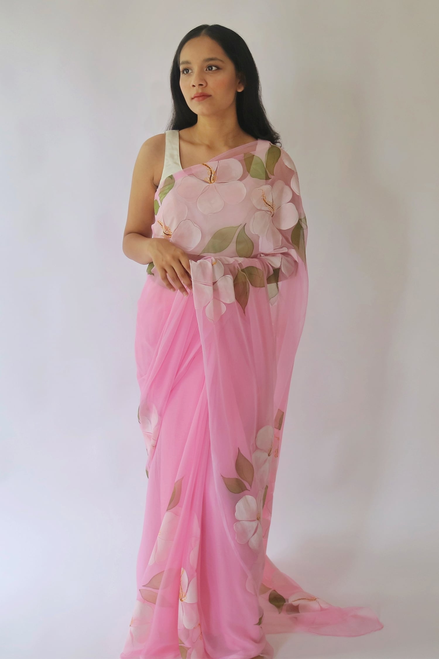 Brushed Elegance: Exploring the Best in Hand-Painted Hibiscus Saree –  Sanjoni