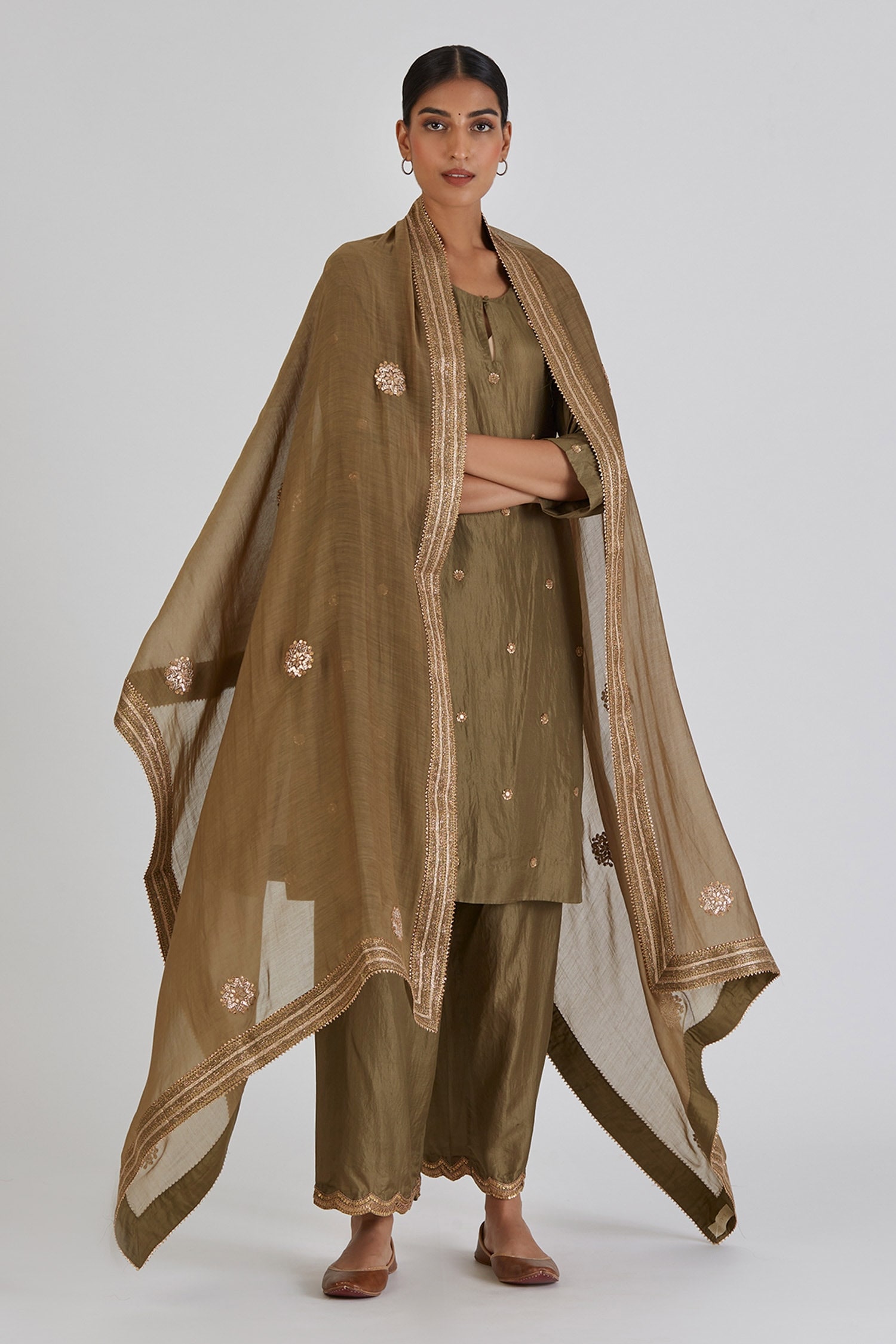 Buy Lajjoo C Brown Alina Chanderi Dupatta Online Aza Fashions