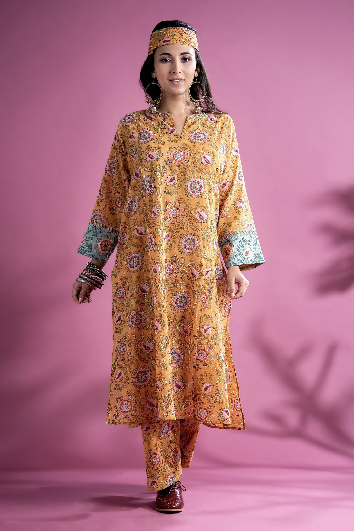Buy Pants and Pajamas Yellow Kyrah Cotton Printed Kurta Online Aza