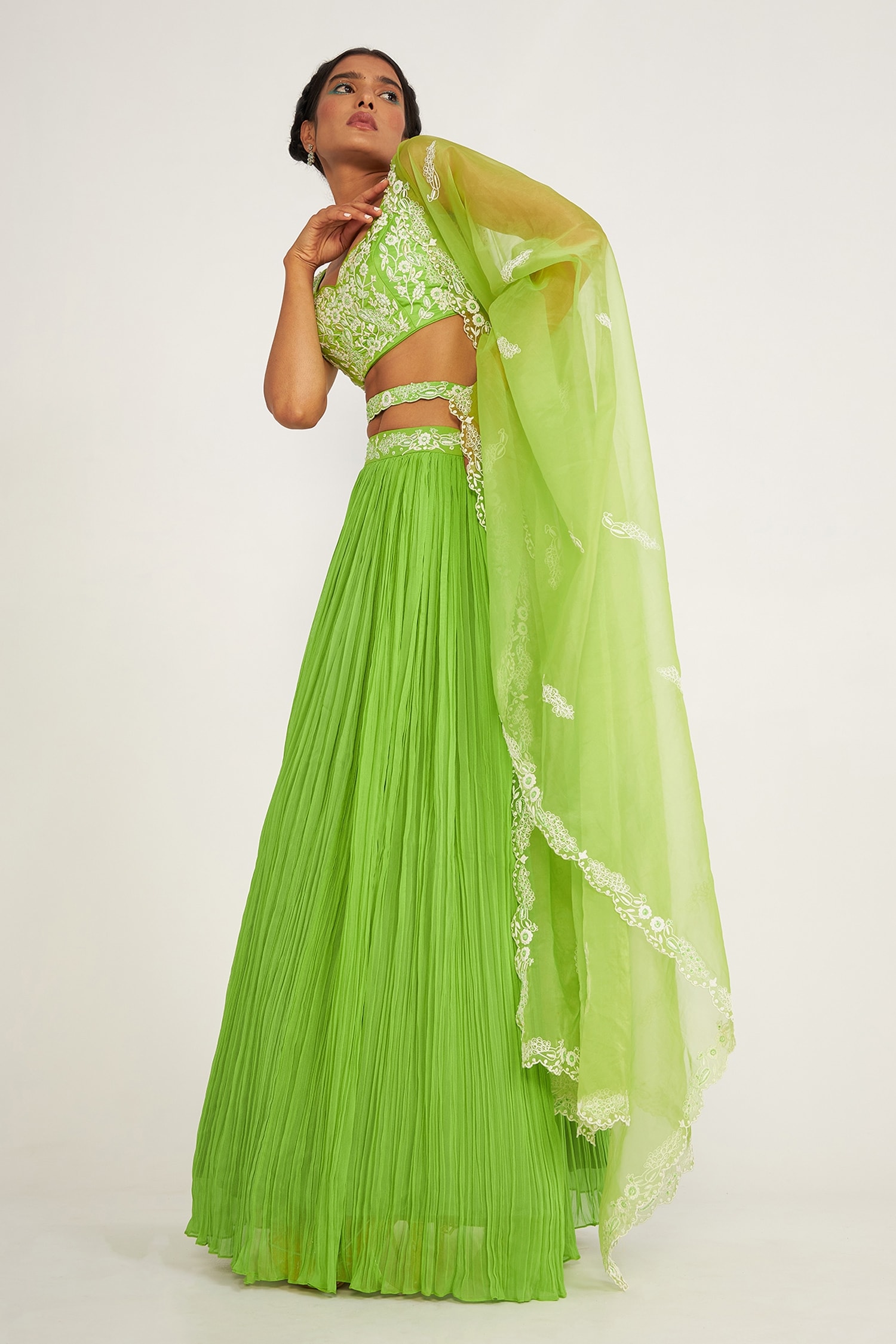 Viscose Rayon Mirror Embroidered Bottle Green Chaniya Choli – tapee.in