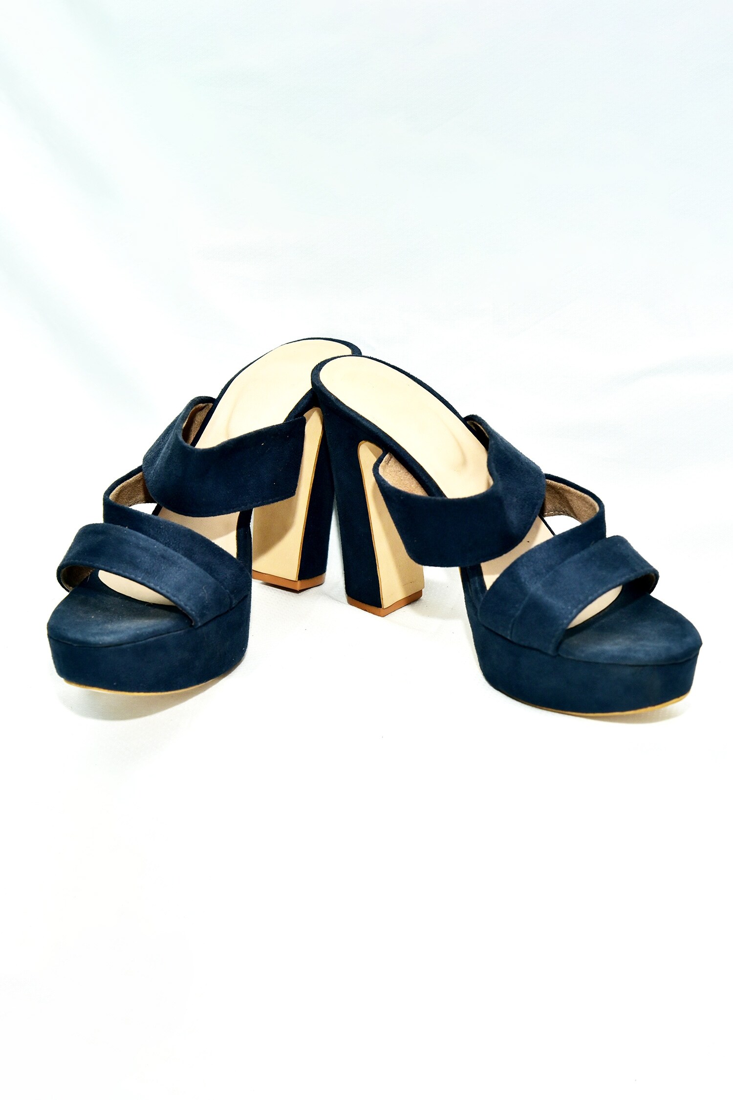 Foot Fuel Blue Suede Maali Round Toe Block Heels