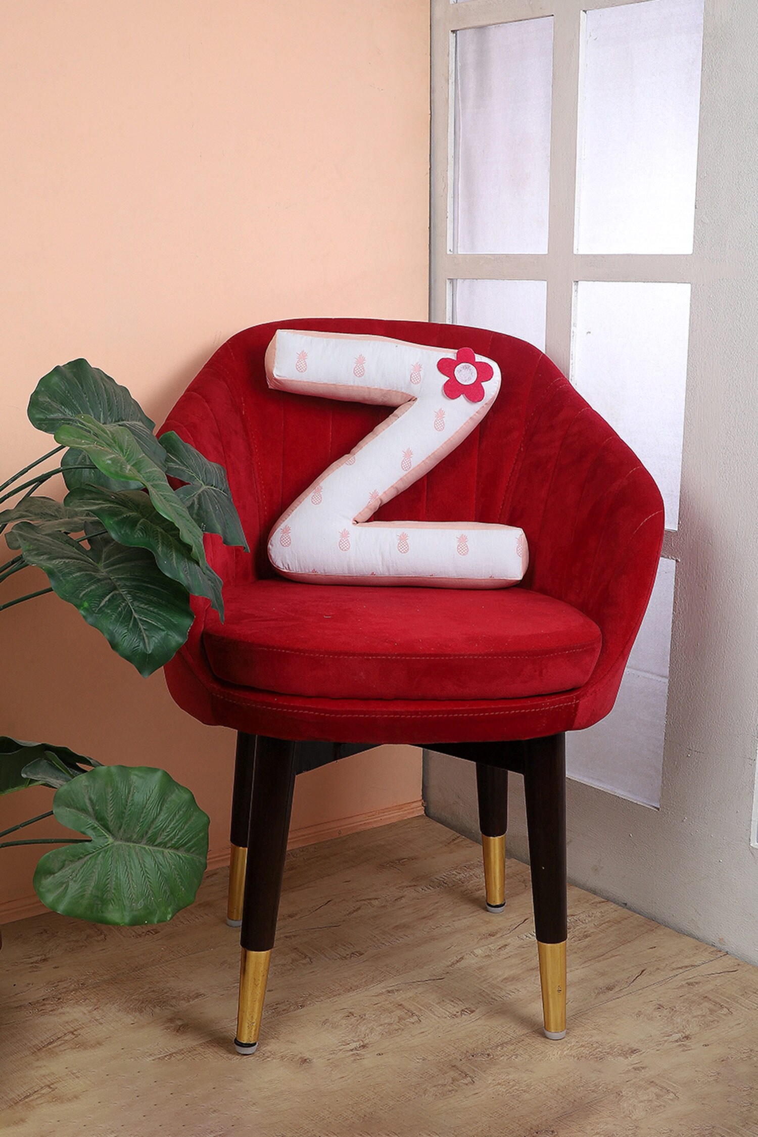 Buy Pink Cotton Print Z Alphabet Shape Pineapple Cushion by My Gift