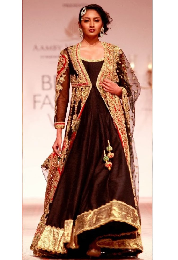 Preeti S Kapoor Black Embroidered Jacket With Anarkali And Dupatta For Women