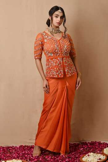 Mangala Tunic Jacket with pleated skirt- Orange main image 0