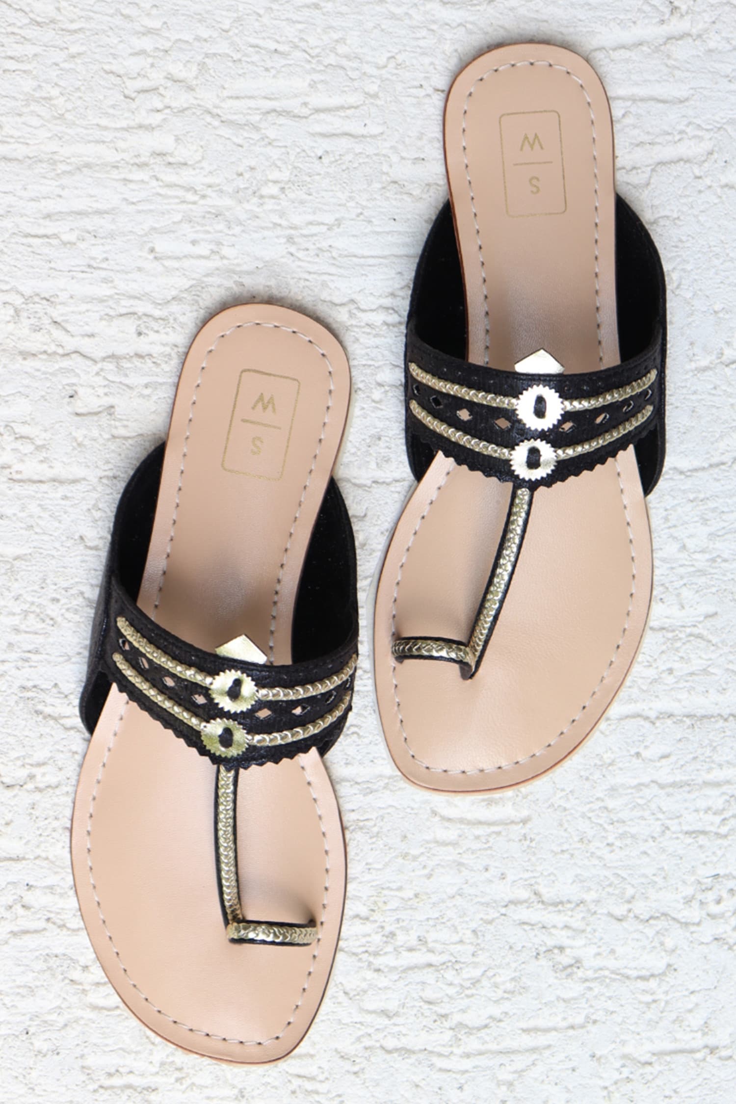 Sandalwali Black Lexie Braided Leather Kolhapuri Sandals