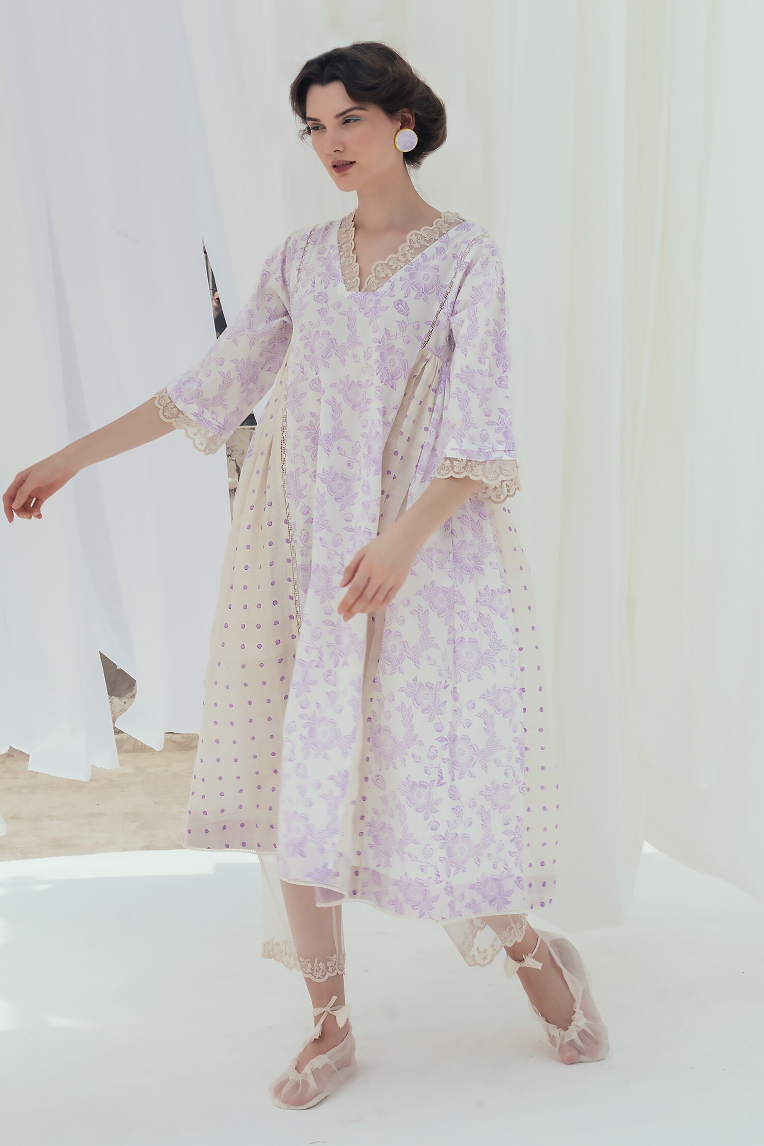 Buy Beige Handwoven Mul Cotton Printed And Bellflower Hand Block Kurta