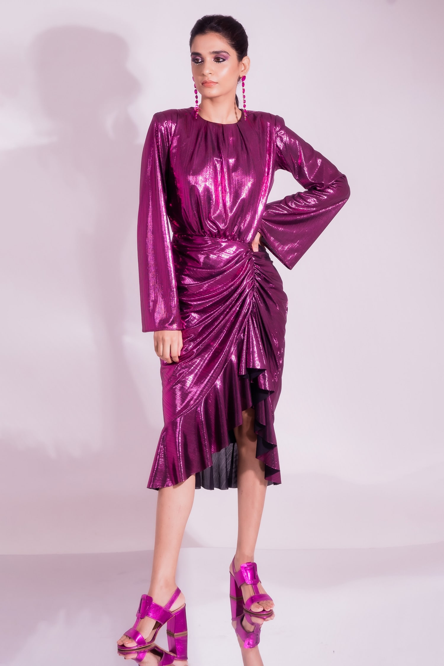 Buy Pink Metallic Lame Gloria Asymmetrical Dress For Women by Sonam ...