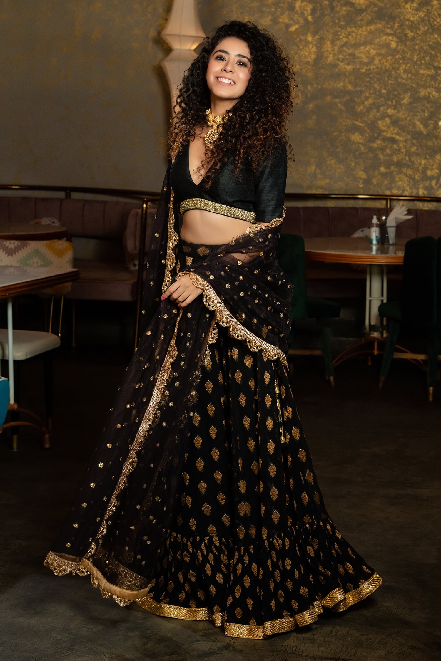 Buy Black Raw Silk Embroidered Sequin Plunge Neck Neckline Lehenga Set For  Women by Priti Sahni Online at Aza Fashions.