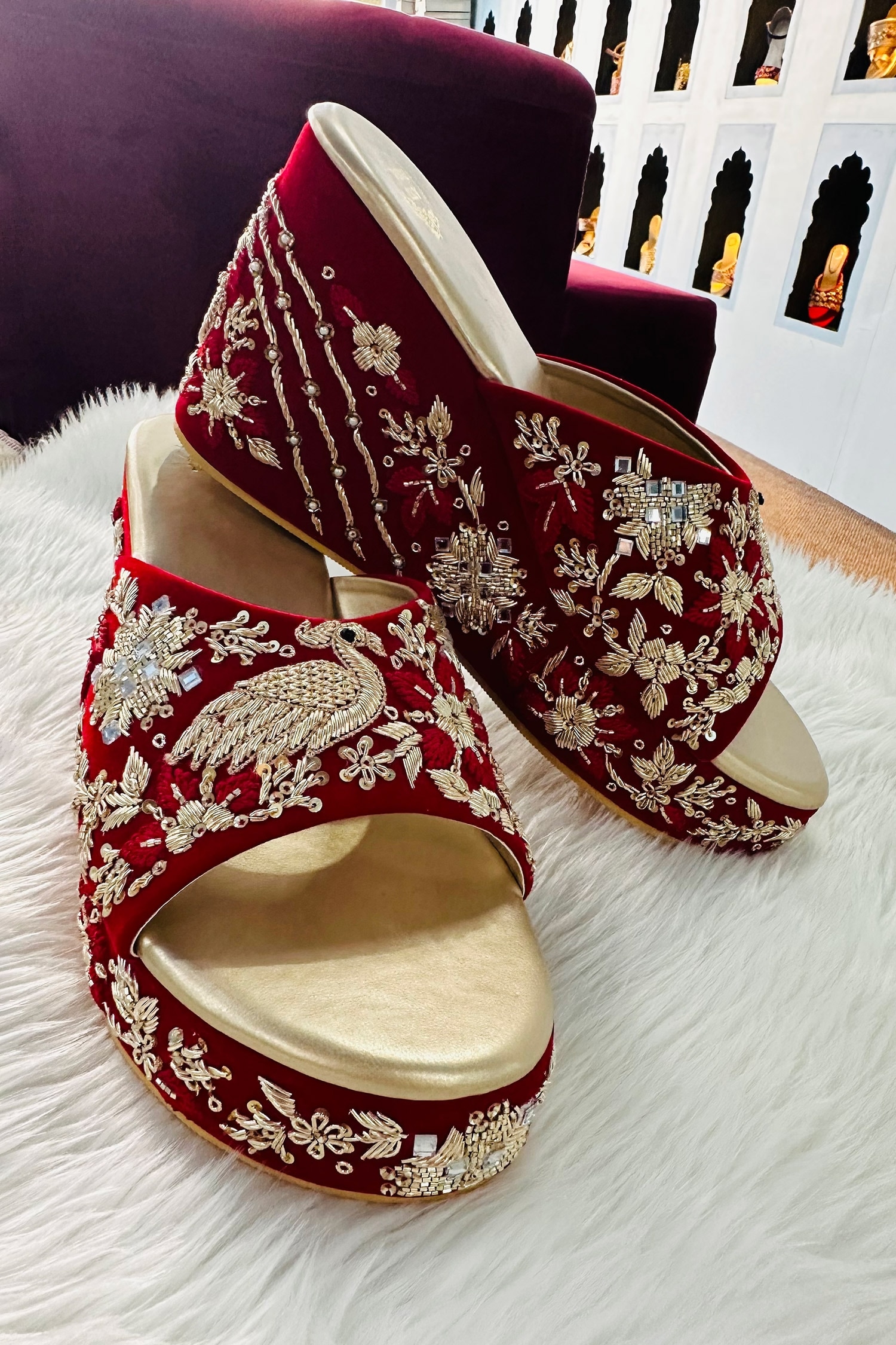 Behuli/ Red Bridal velvet Shoes – Boutique Nepal