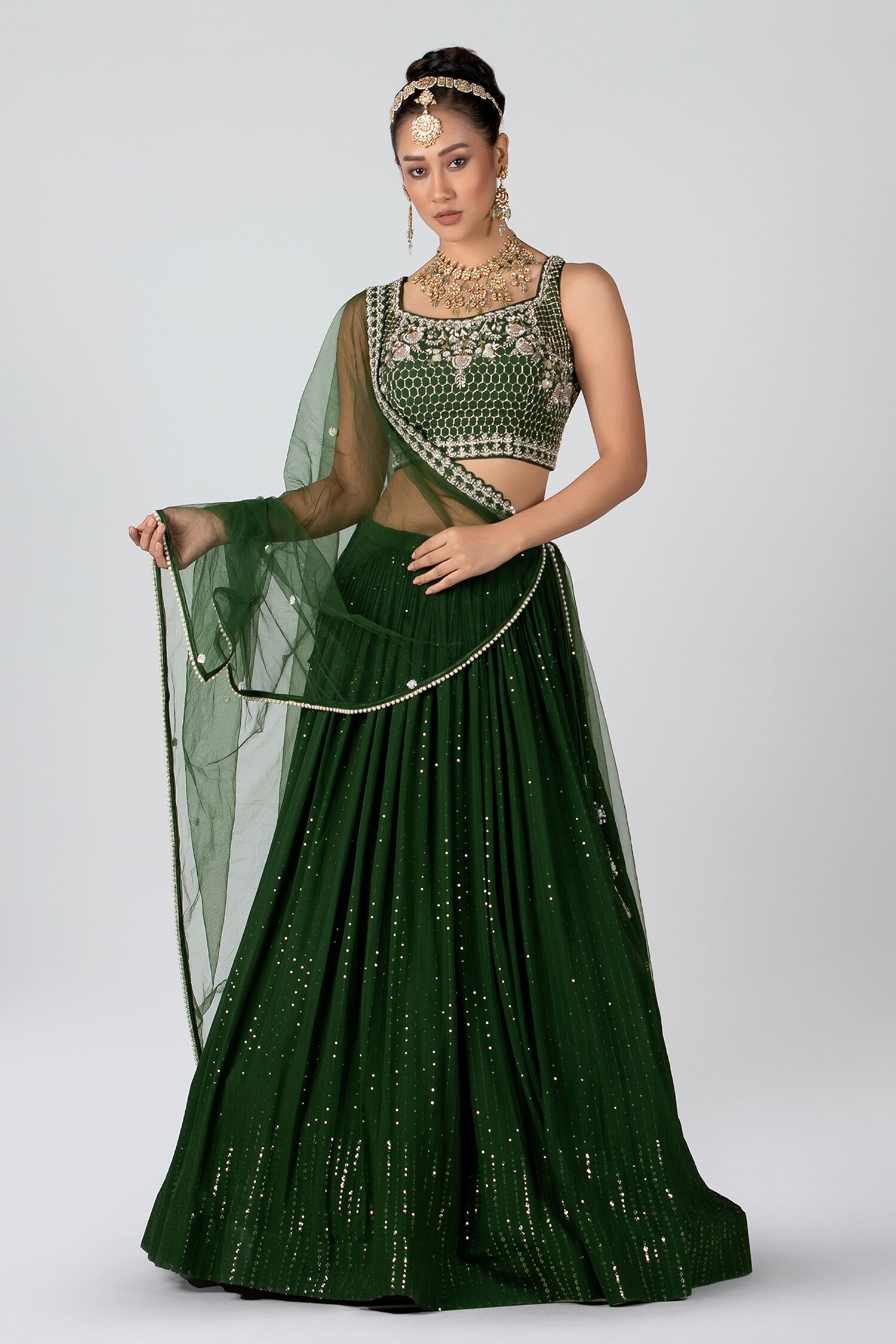 Buy Suruchi Parakh Green Georgette Thread And Sequin Embroidered ...