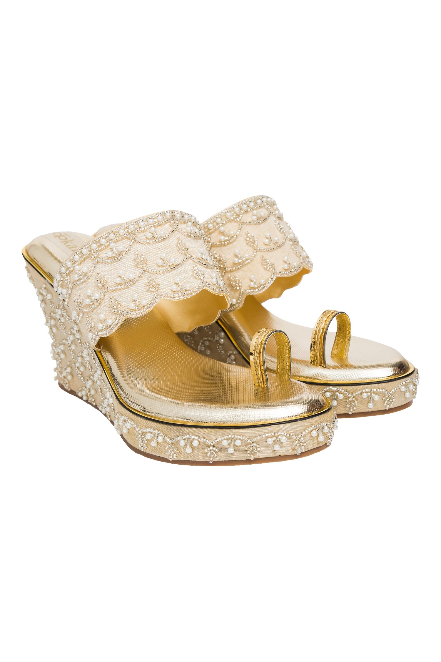 Buy gold embroidered kalki platform wedges by kkarma online at aza