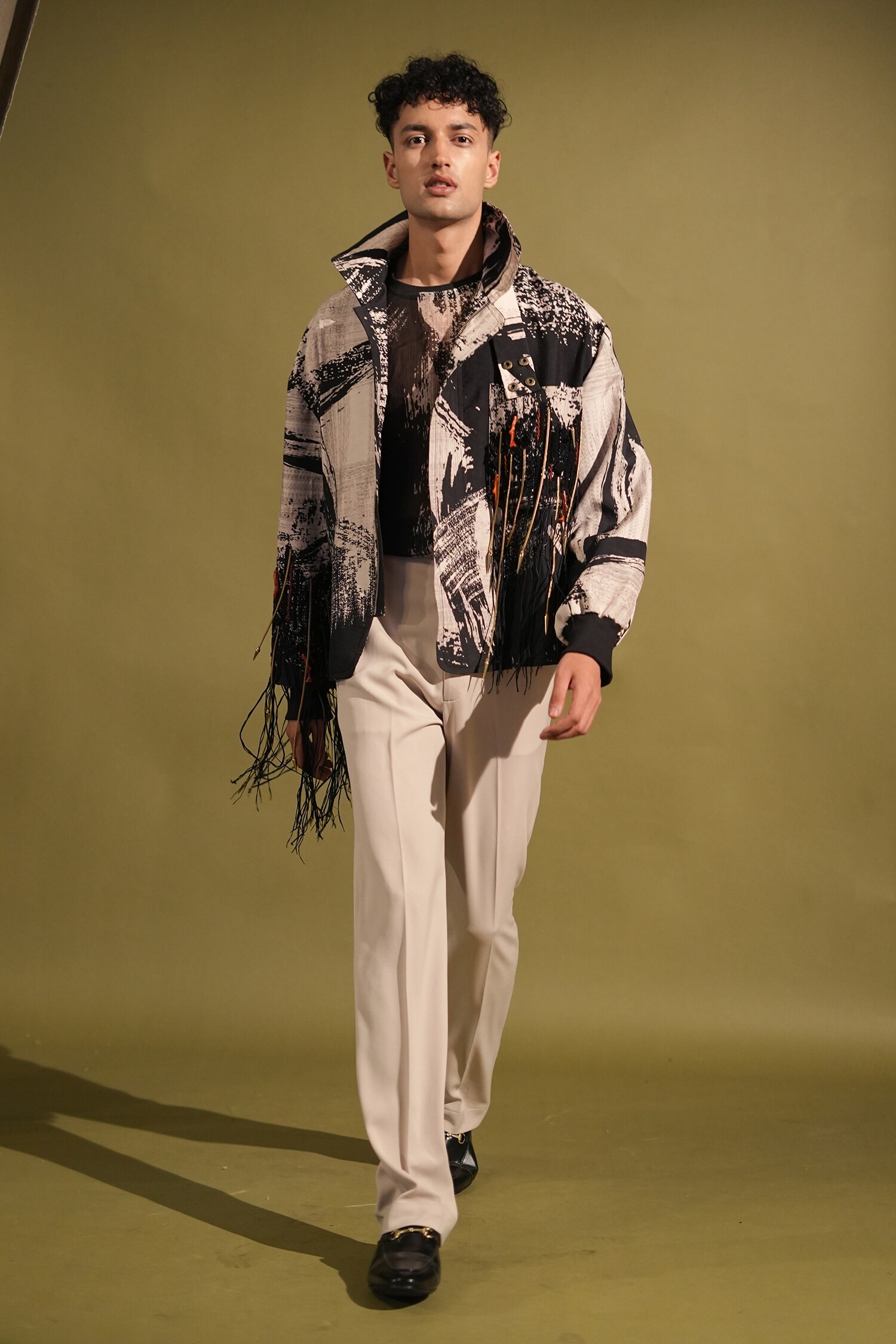 Nikita Mhaisalkar Black Pure Silk Print Brush Stroke Cosmic Blazer For Men