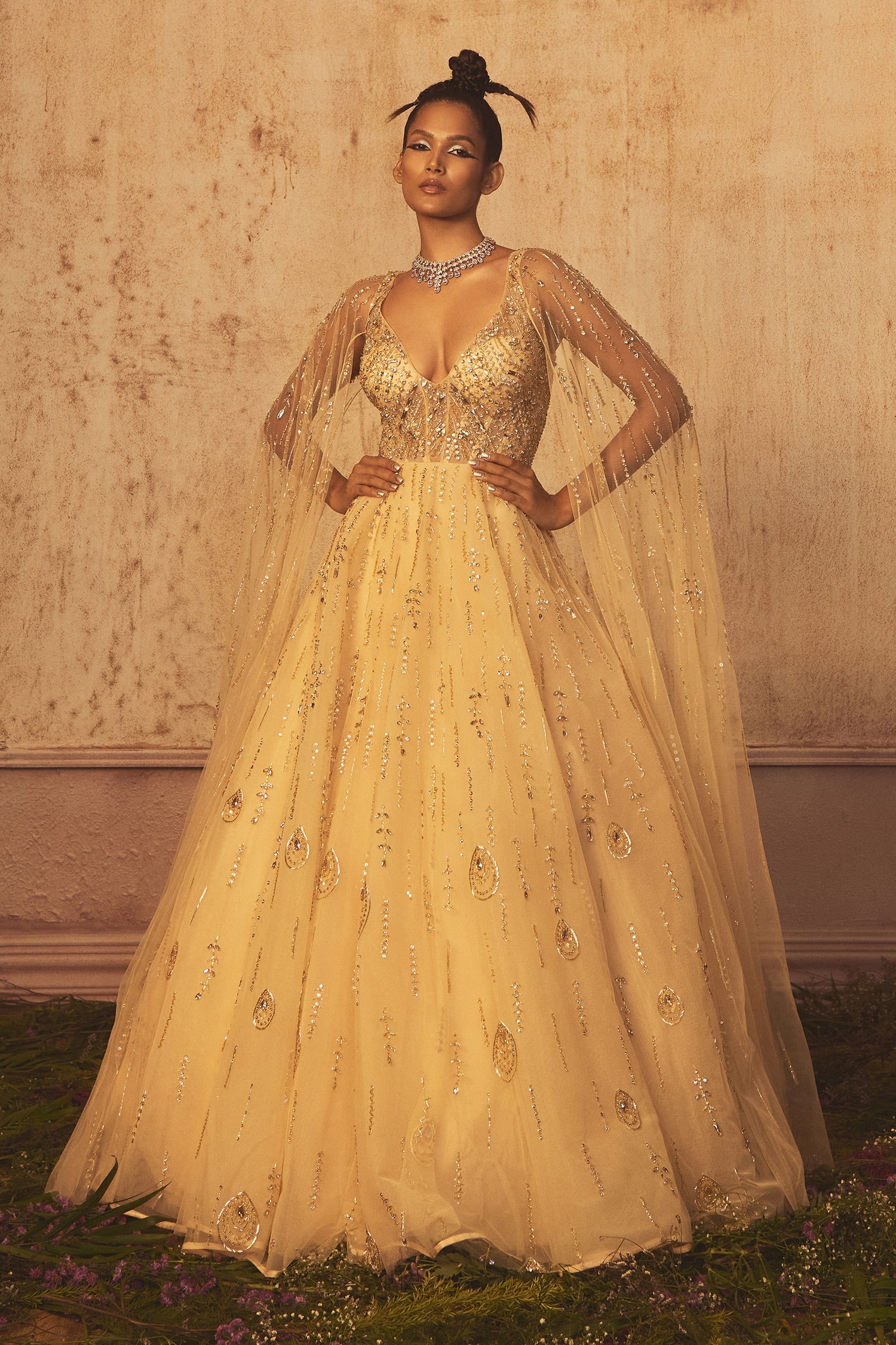 Iridescent Details for a Rose Gold Castle Wedding | Rose gold wedding dress,  Gold wedding dress, Plus wedding dresses