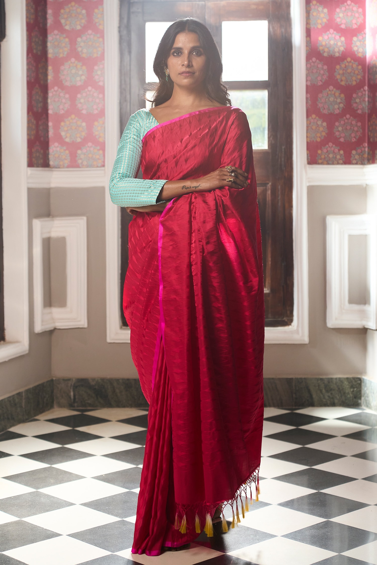 Buy Red Pure Silk Geometric Laali Marmari Pattern Saree For Women by ...