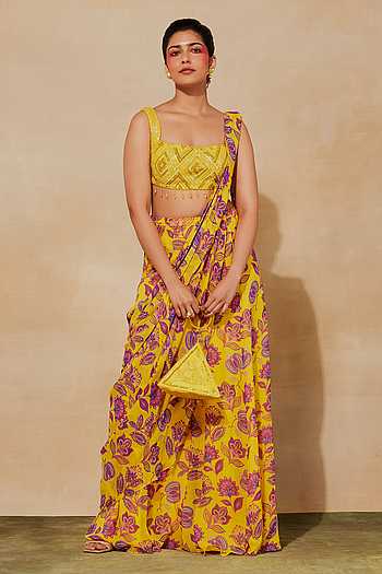 NOMADIC FUCHSIA PRE-DRAPED SHARARA SAREE