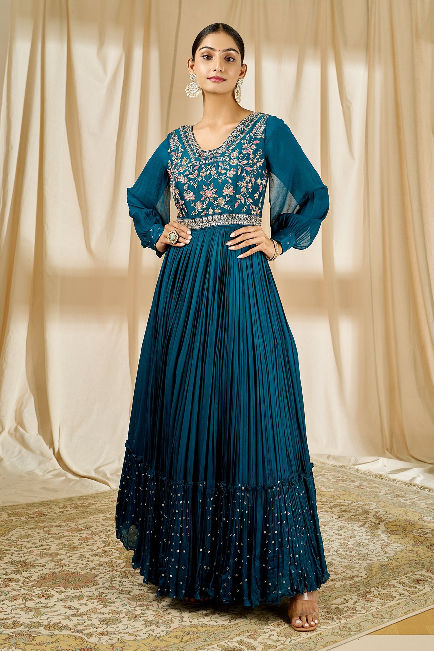 Alaya Advani Blue Chanderi Floral Embroidered Gown