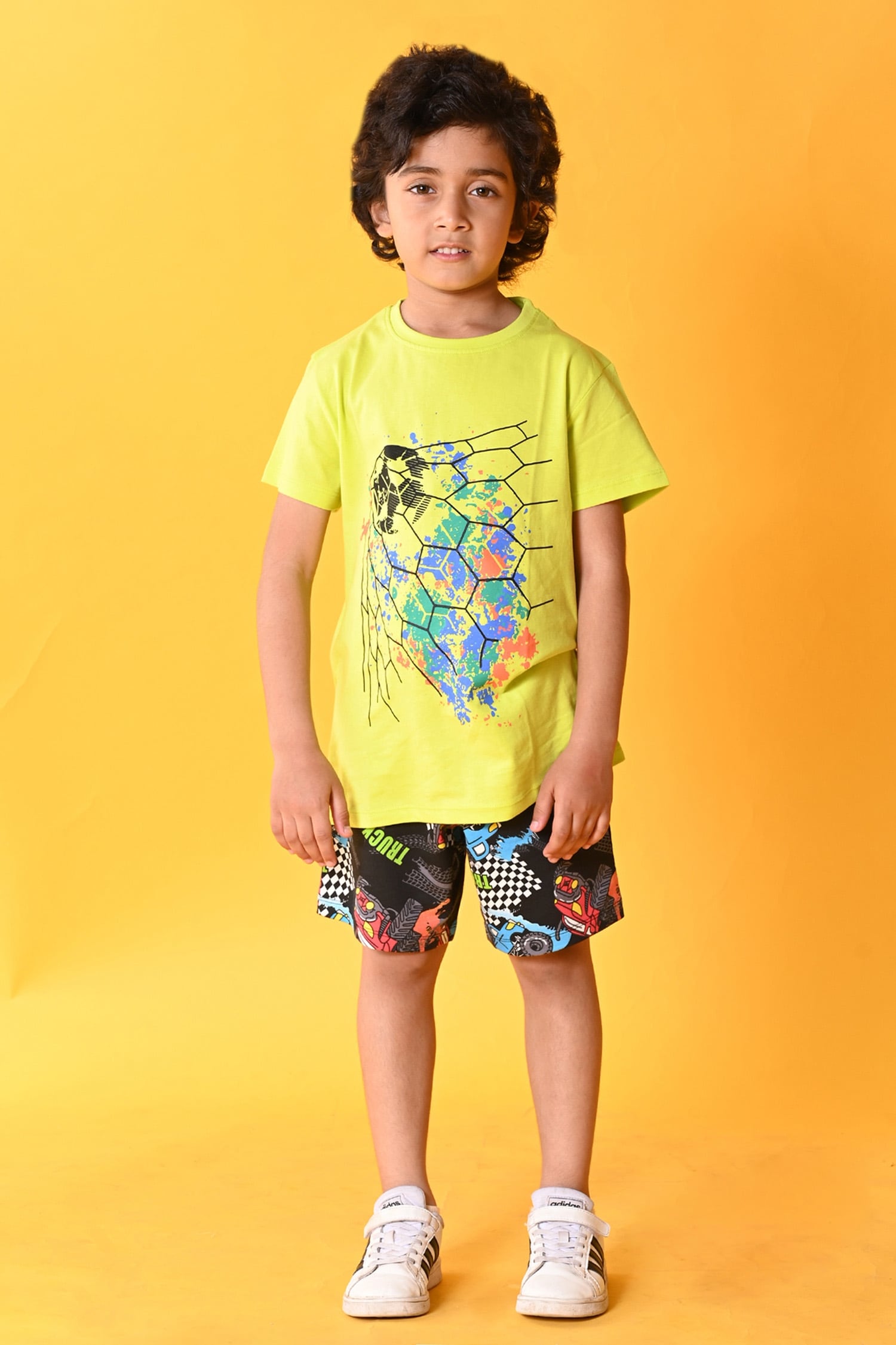 Buy Anthrilo Yellow Football Truck Print Shorts Set For Boys Online ...