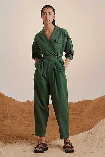 13700 Green Patterned Shorts Jumpsuit