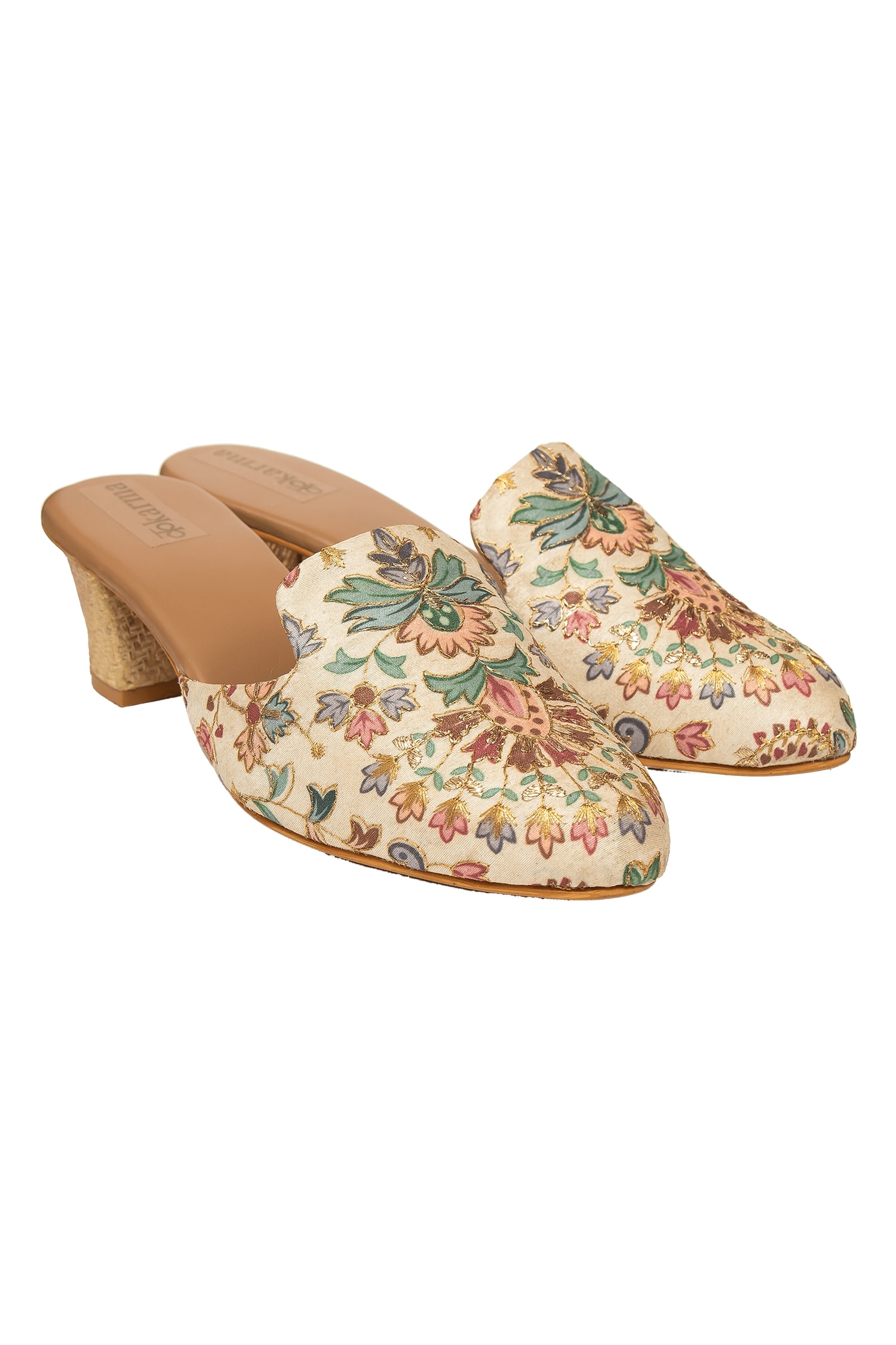 Buy Multi Color Embroidered Ananya Floral Mule Block Heels By Kkarma buy-multi-color-embroidered-ananya-floral-mule-block-heels-by-kkarma