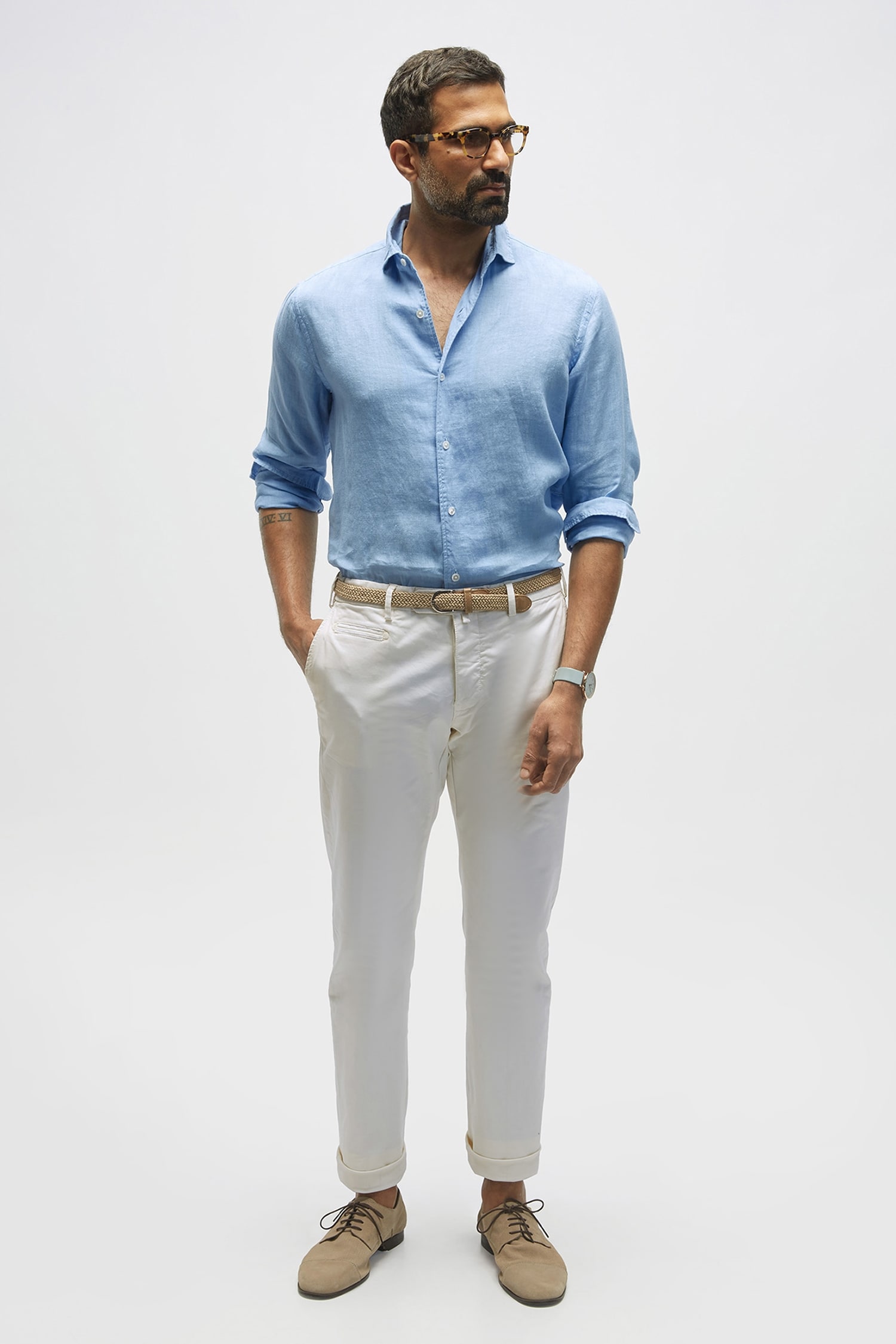 Buy Blue 100% Linen Solid Shirt For Men by Terra Luna Online at Aza ...