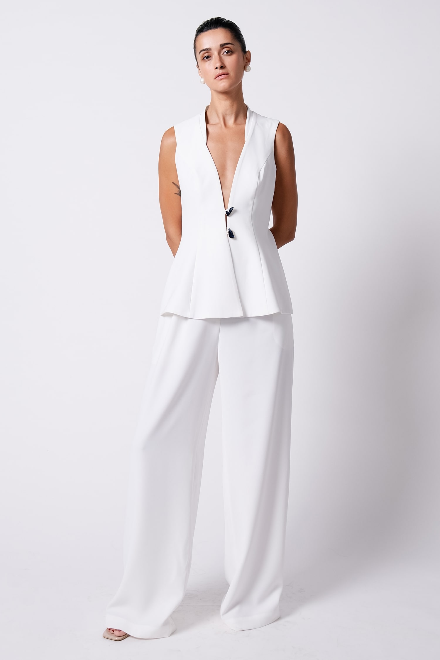 Buy BInfinite White Crepe Colorblock Top And Trouser Set Online  Aza  Fashions