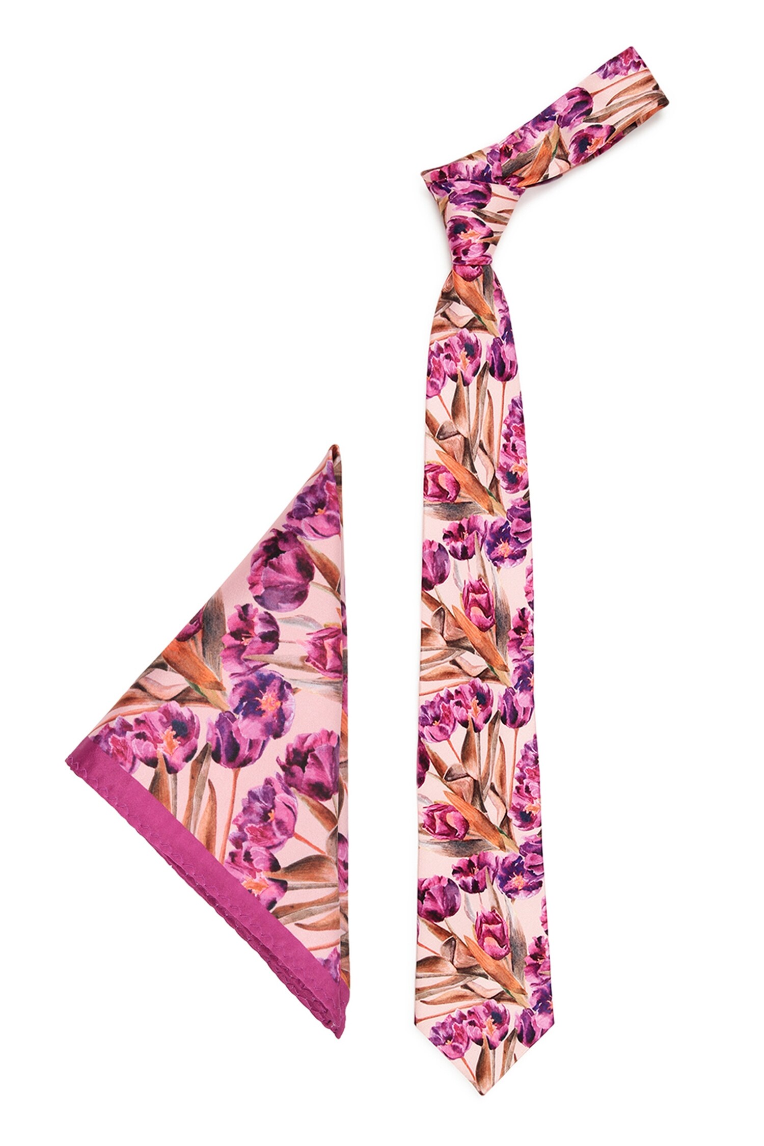 Tossido Multi Color Printed Floral Tie And Pocket Square Set