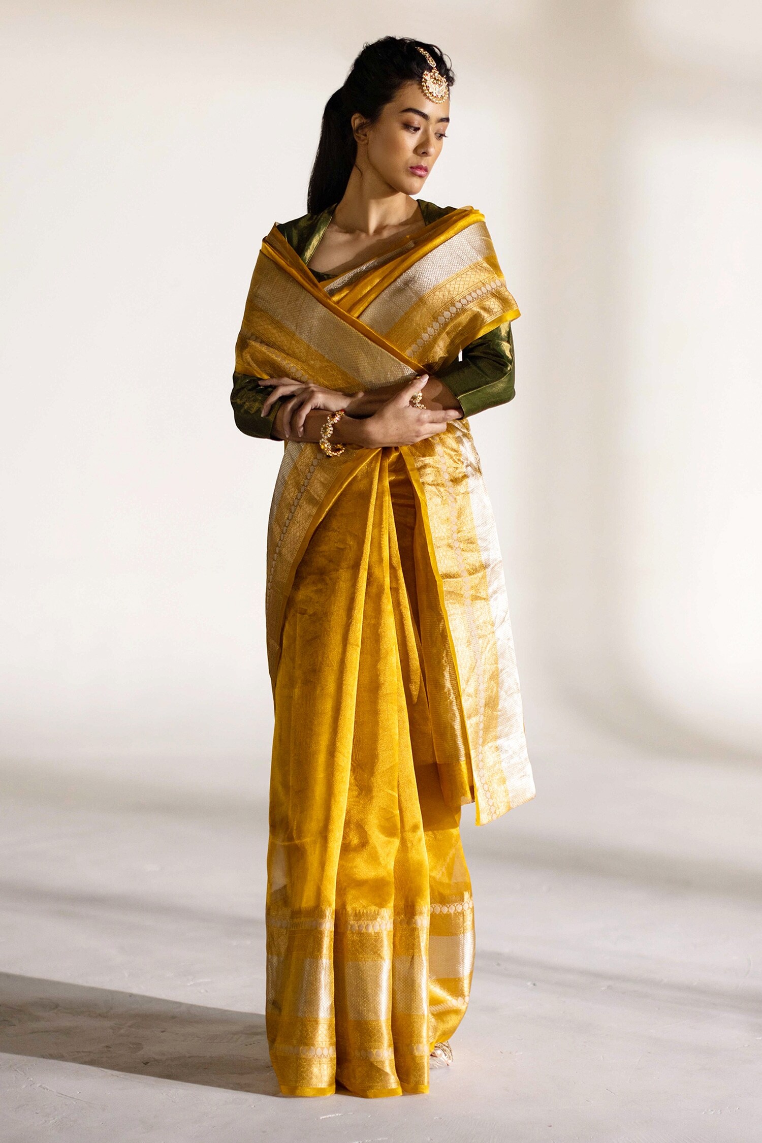 Buy Mimamsaa Yellow Raina Tissue Silk Woven Saree Online Aza Fashions