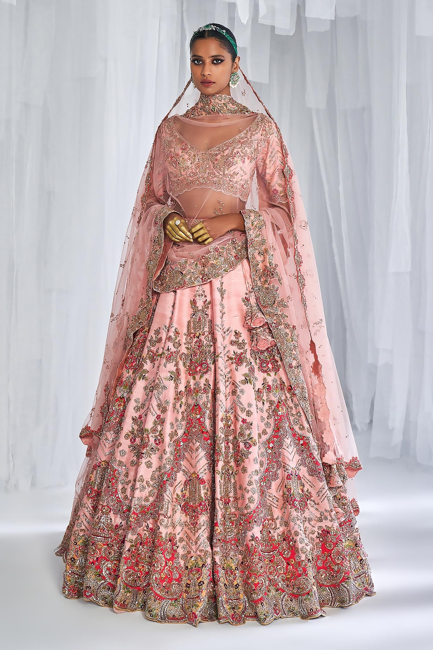 Peach pink 2024 bridal lehenga