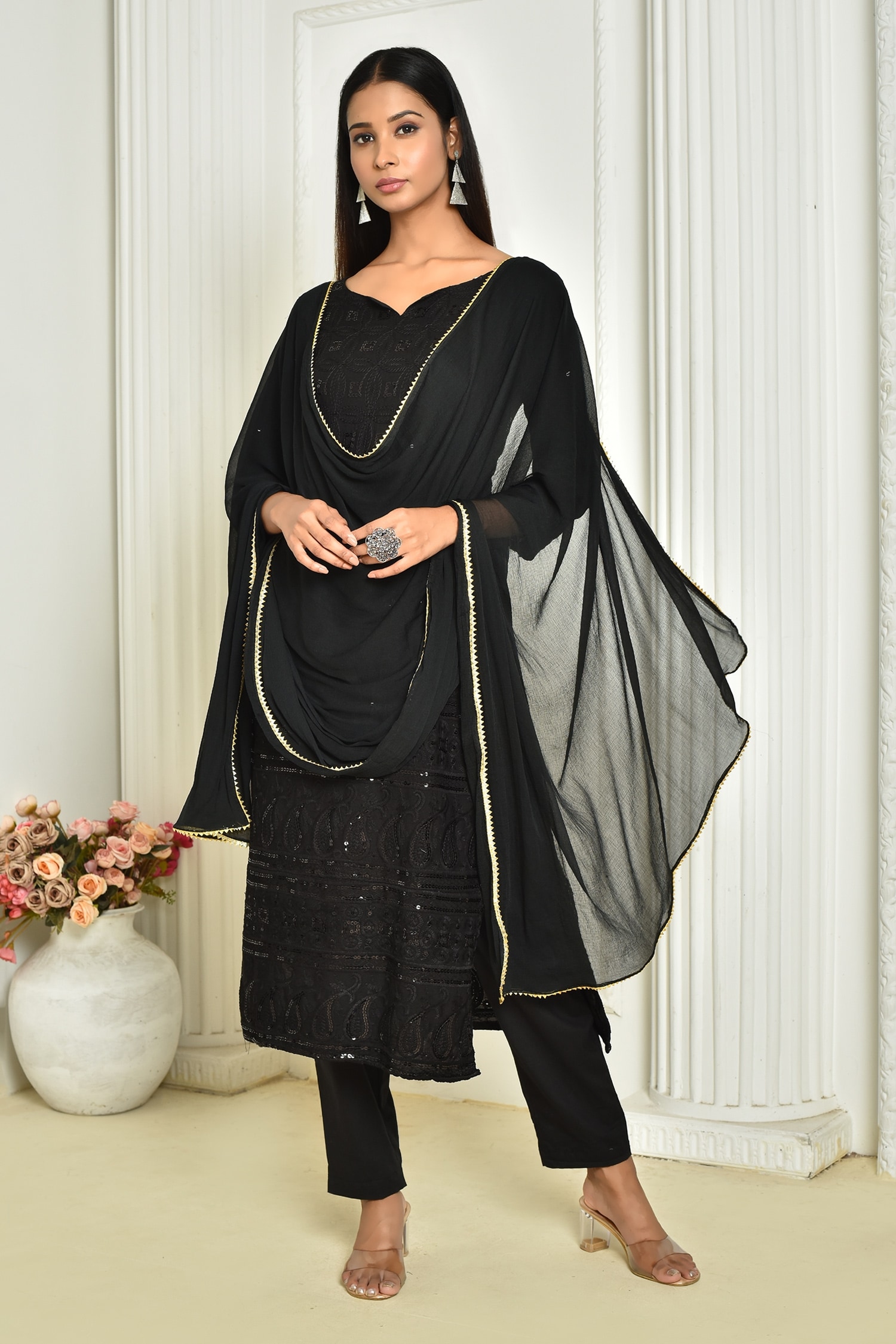 Buy Black Rayon Embroidered Sequin Mandarin Work Kurta And Leggings Set For  Women by Samyukta Singhania Online at Aza Fashions.