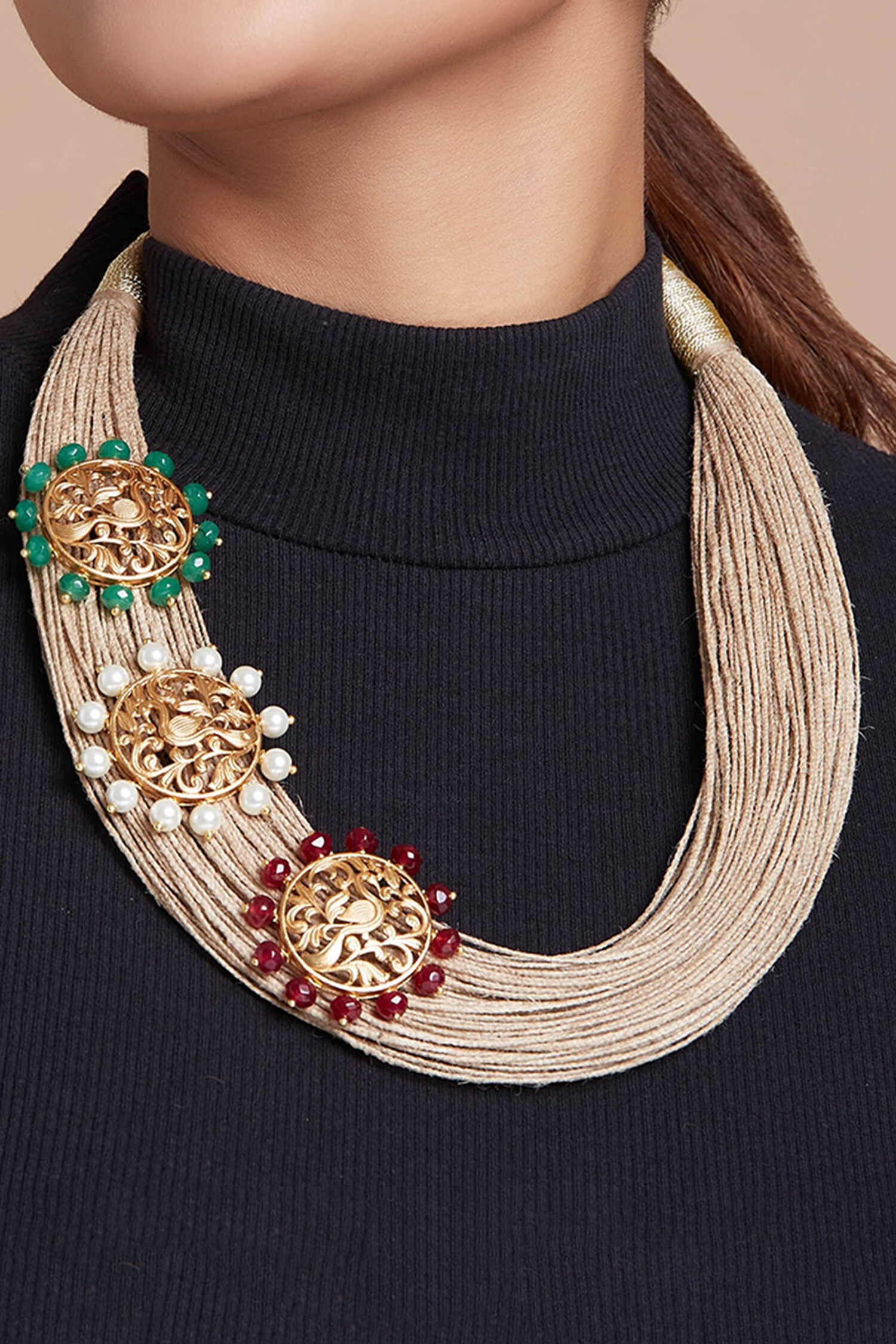 Buy joules by radhika Multi Strand Jute Contemporary Necklace Online
