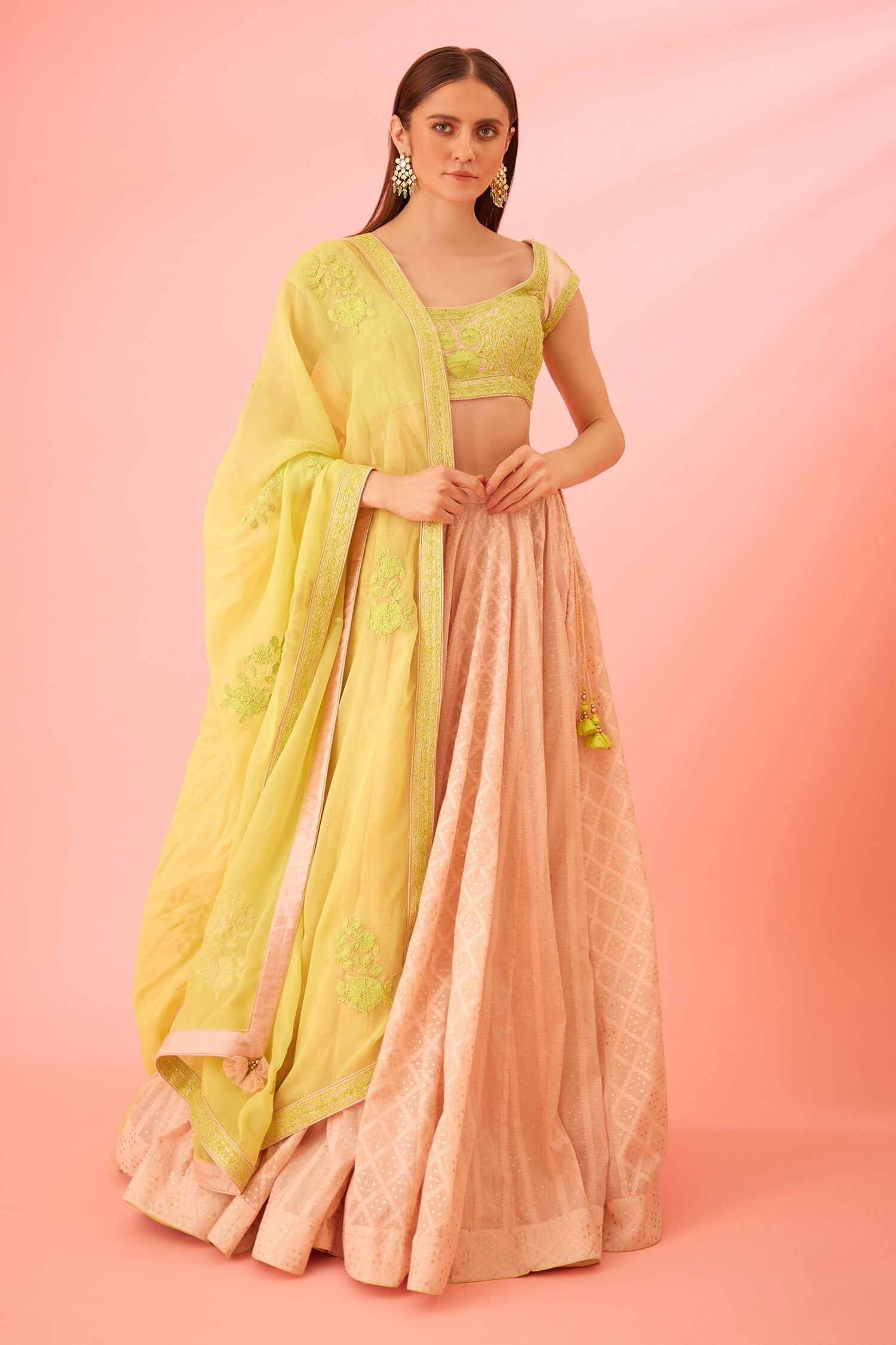 Shyam Narayan Prasad Green Modal Satin Chanderi Jacquard Lehenga Set