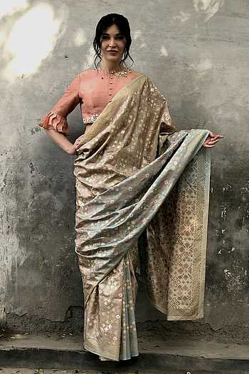 Buy Beige Silk Ikat Ombre Saree For Women by I am Design Online at Aza ...
