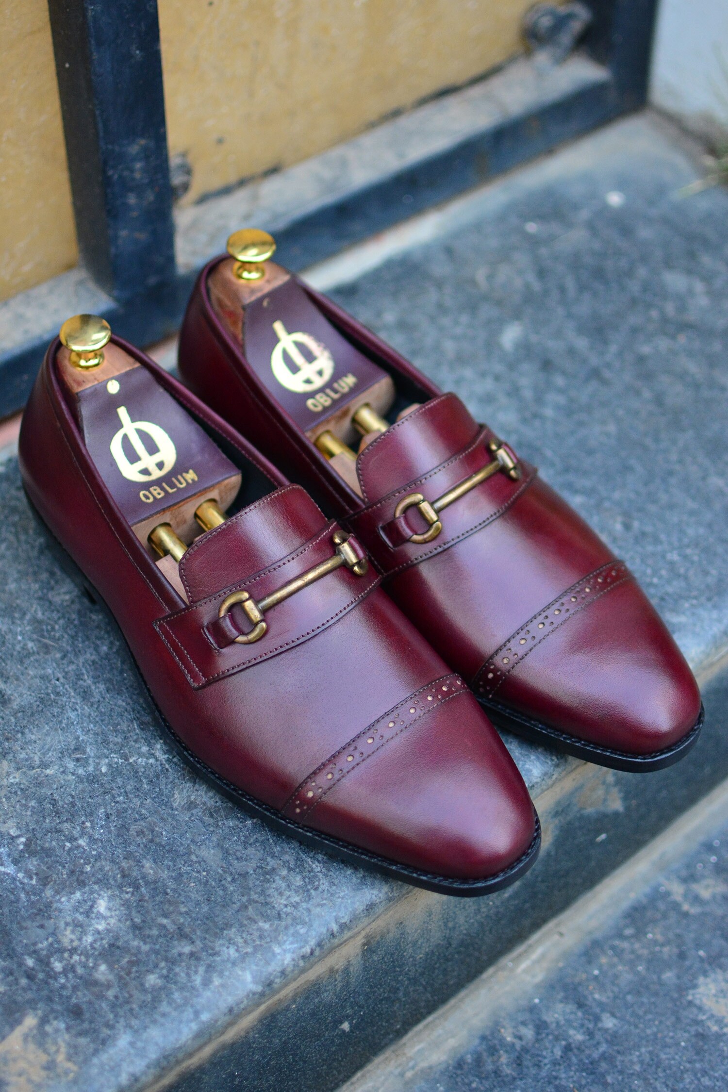 Buy Maroon Handcrafted Toe Cap Loafers For Men by Oblum Online at Aza