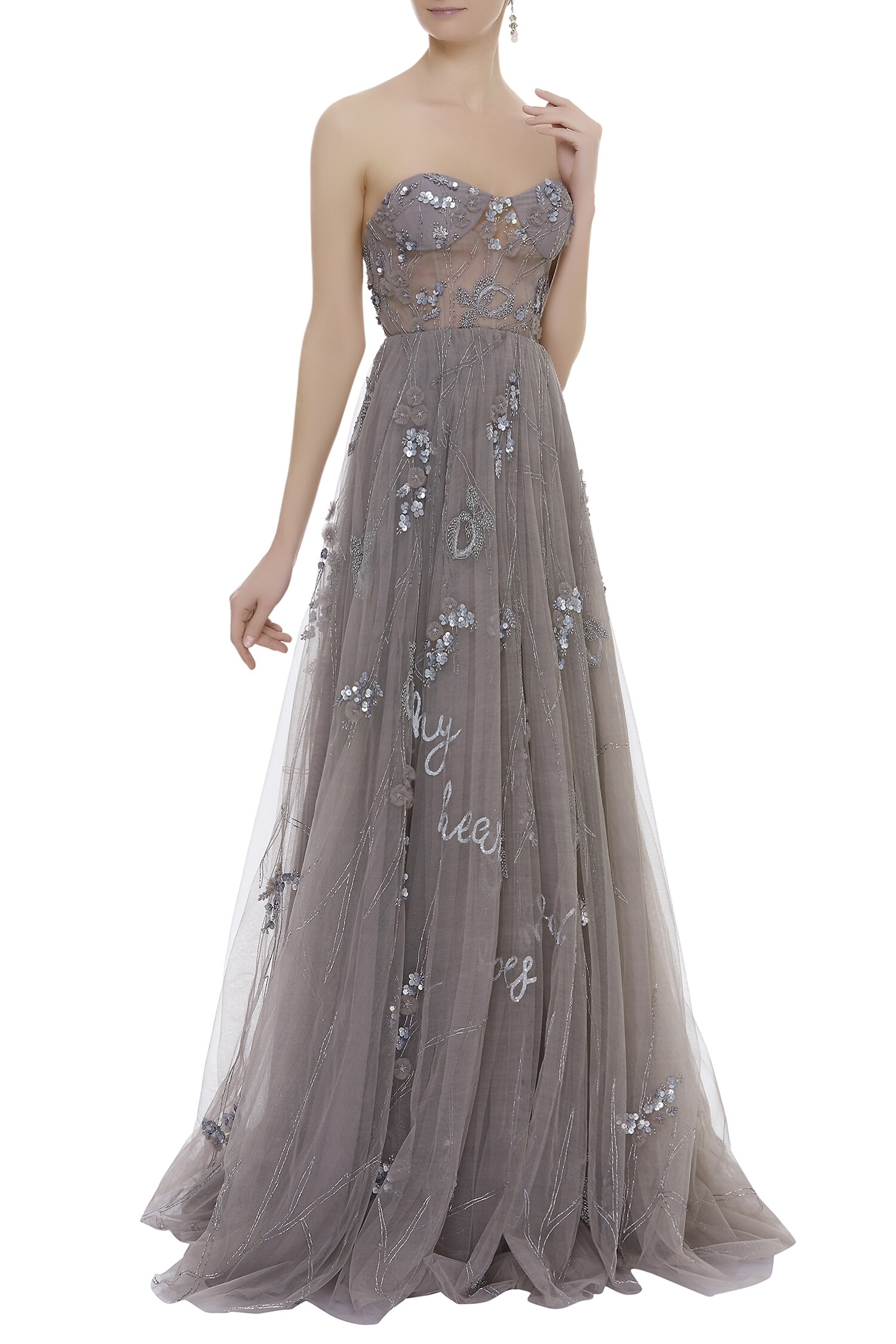 Buy Karleo Grey Embellished Bandeau Gown Online | Aza Fashions